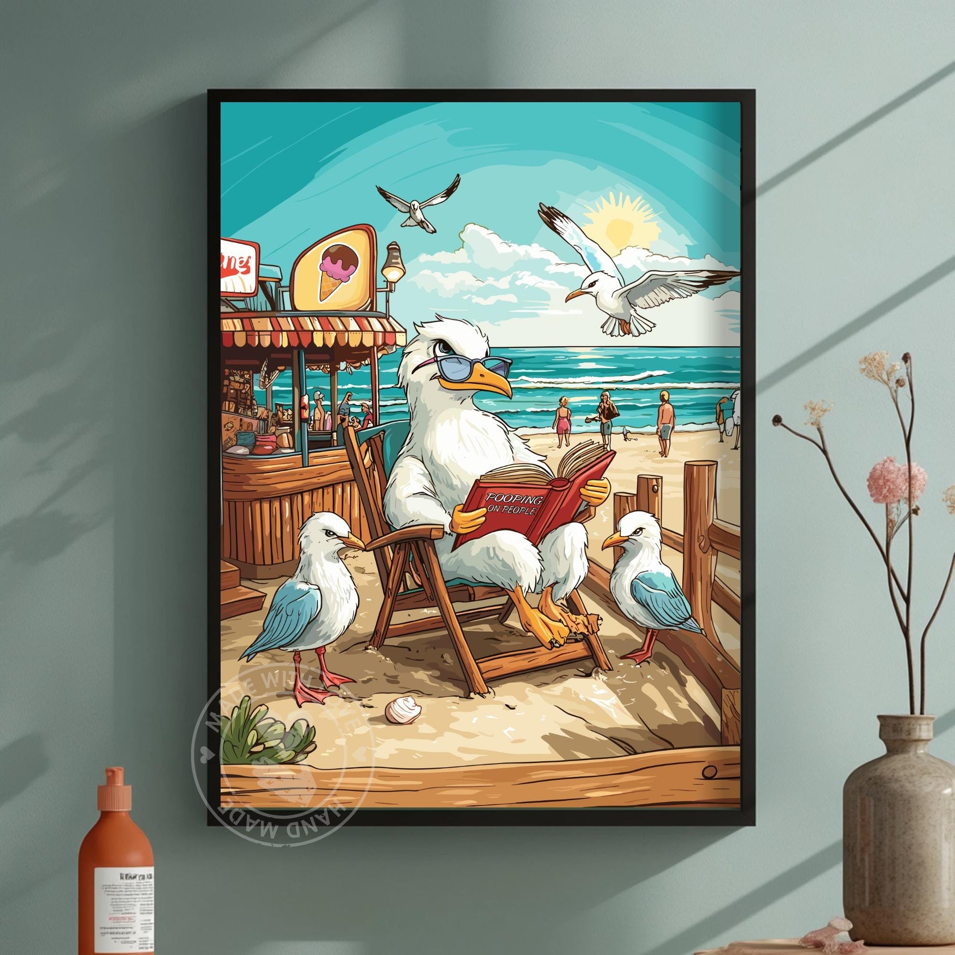 Funny Seagull Poster – Quirky Beach Art