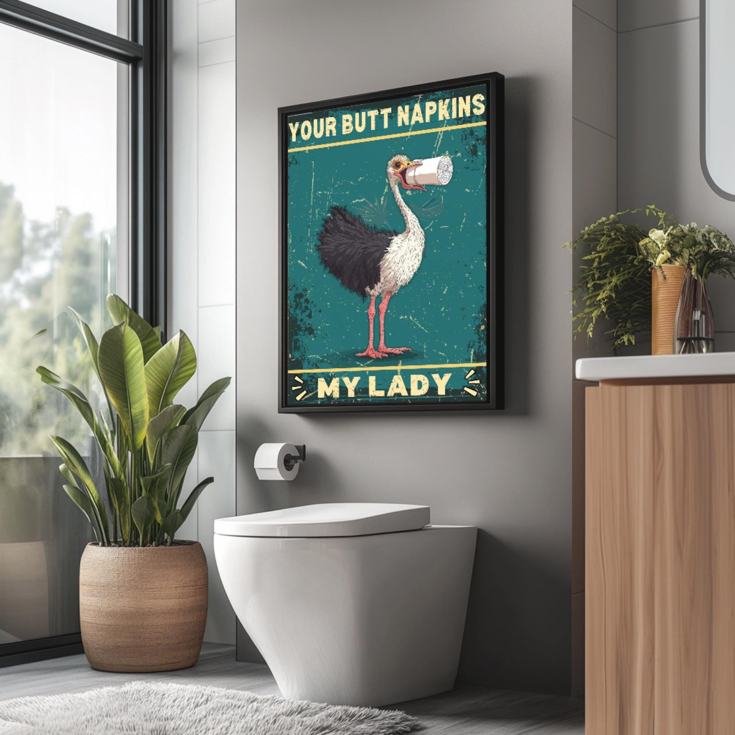Funny Ostrich Bathroom Print