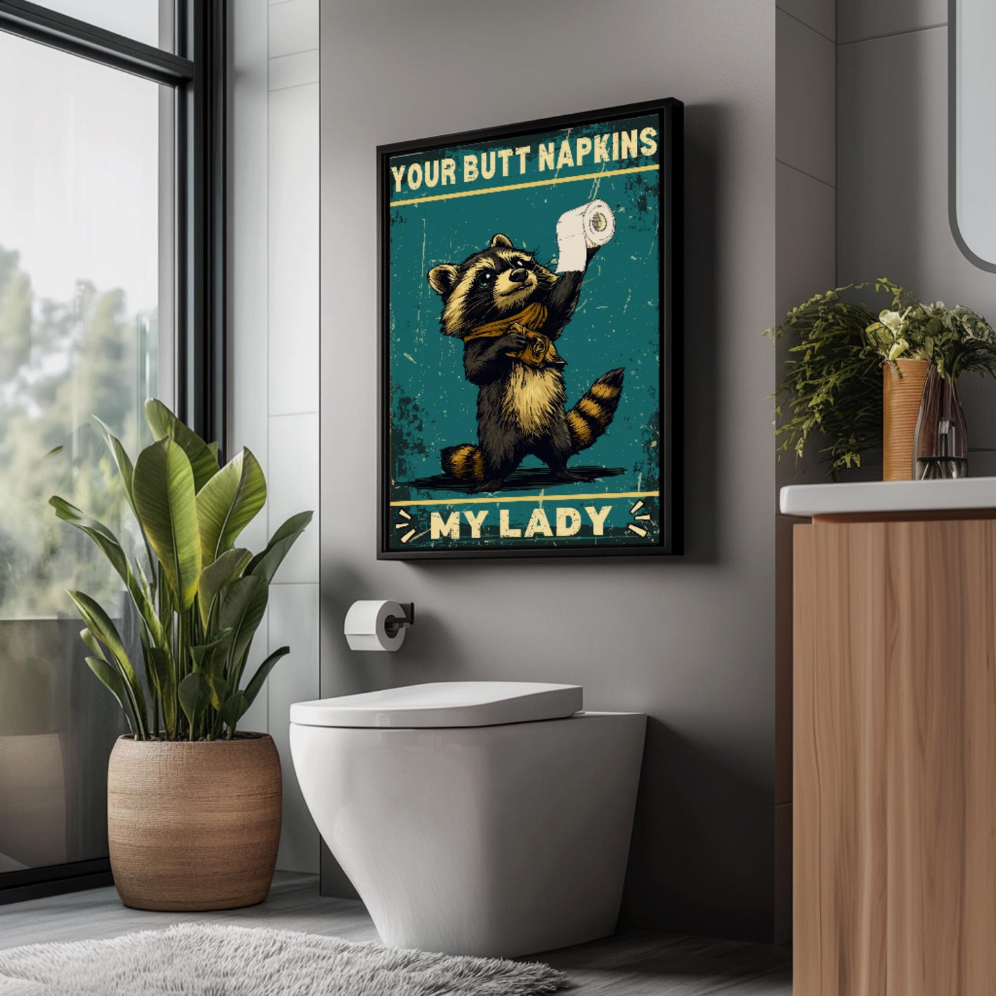 Funny Raccoon Bathroom Print