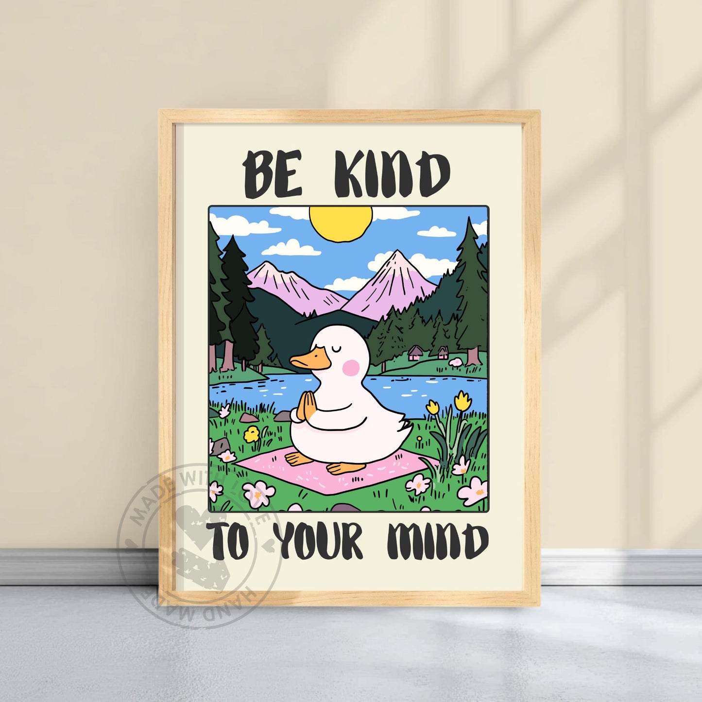 Be Kind Duck Print – Cute Duck Meditation Poster