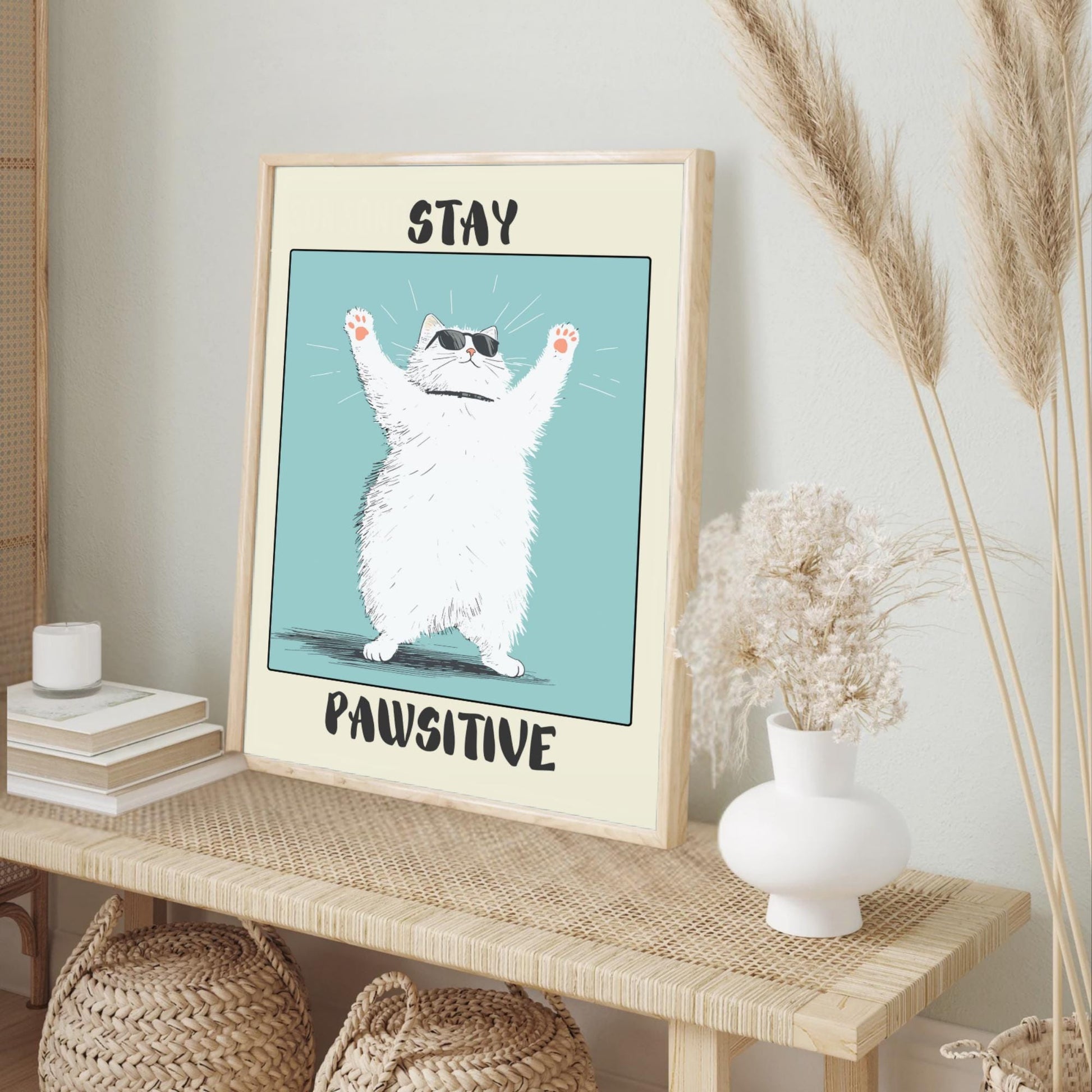 Stay Pawsitive – Cool Cat Poster, Funny Inspirational