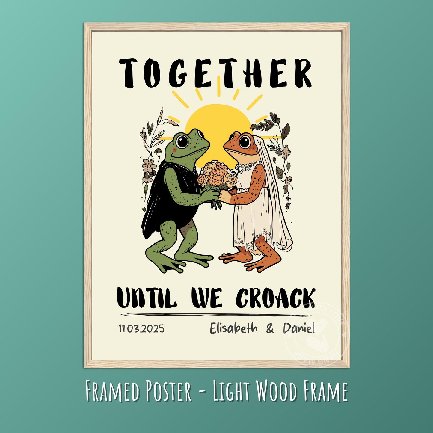 Custom Frog Couple Portrait – Personalized Retro Art Print
