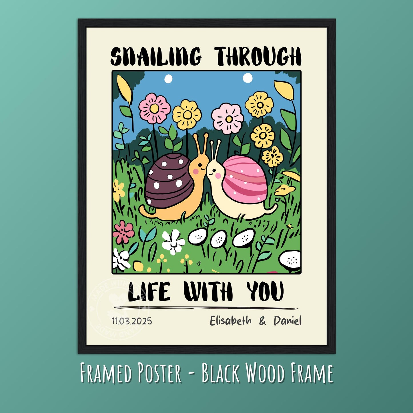 Custom Snail Couple Portrait – Personalized Retro Art Print