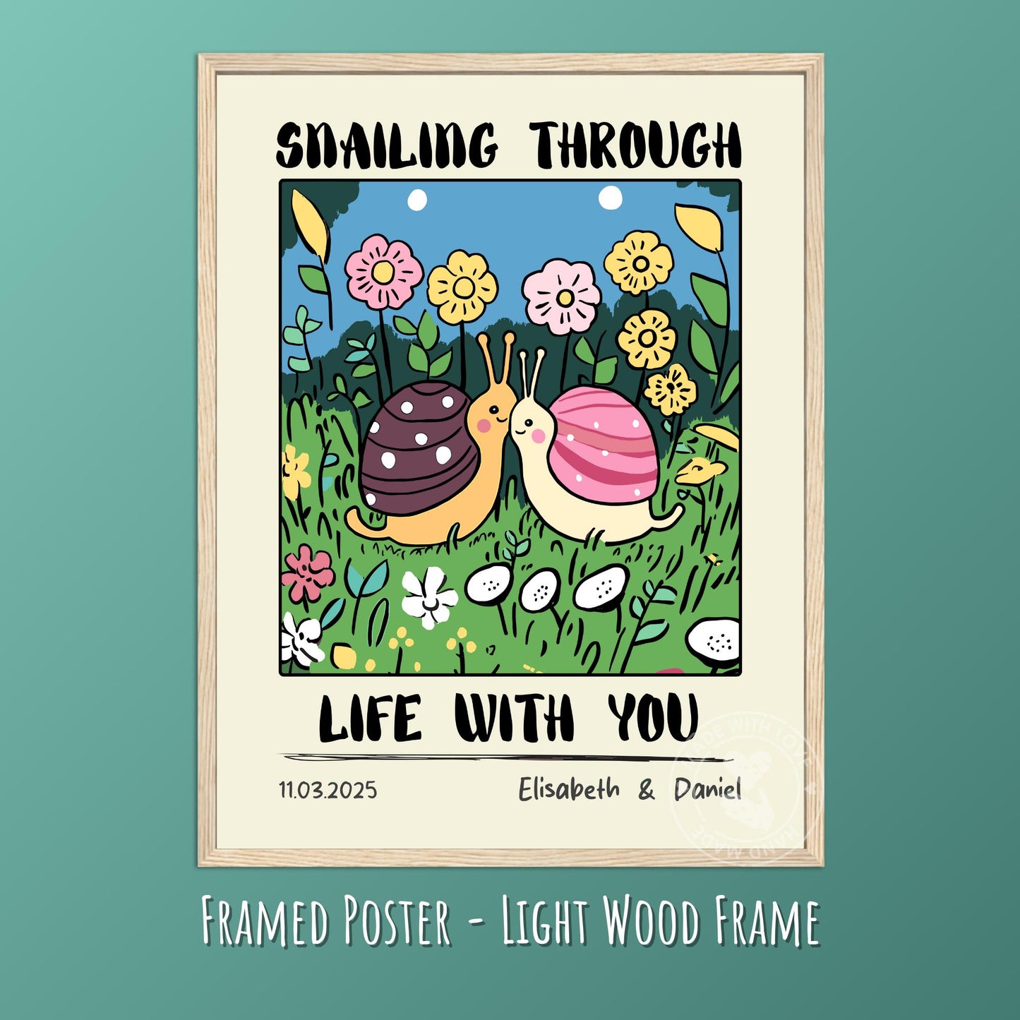 Custom Snail Couple Portrait – Personalized Retro Art Print