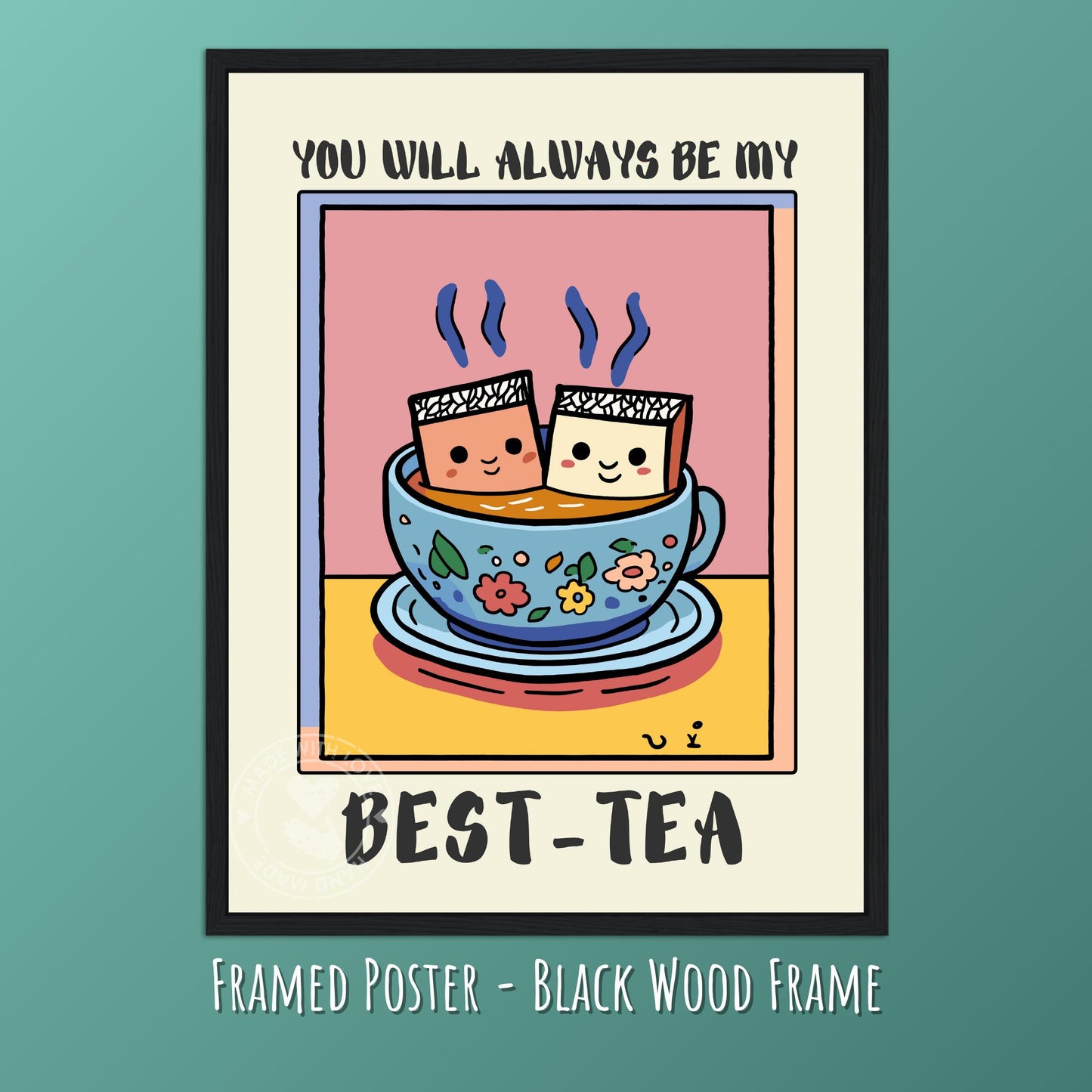 Best Friend Poster – Cute Tea Cup Art, Bestie Friendship Print