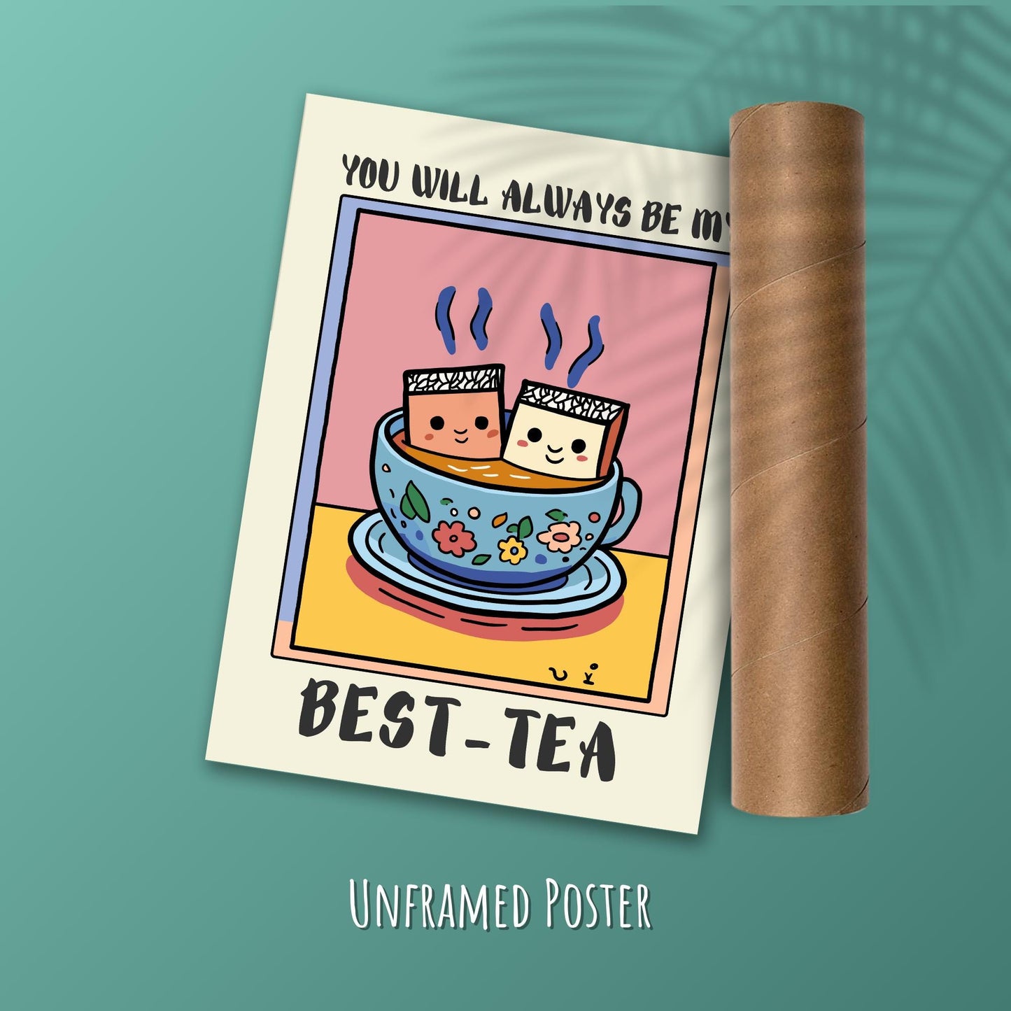 Best Friend Poster – Cute Tea Cup Art, Bestie Friendship Print