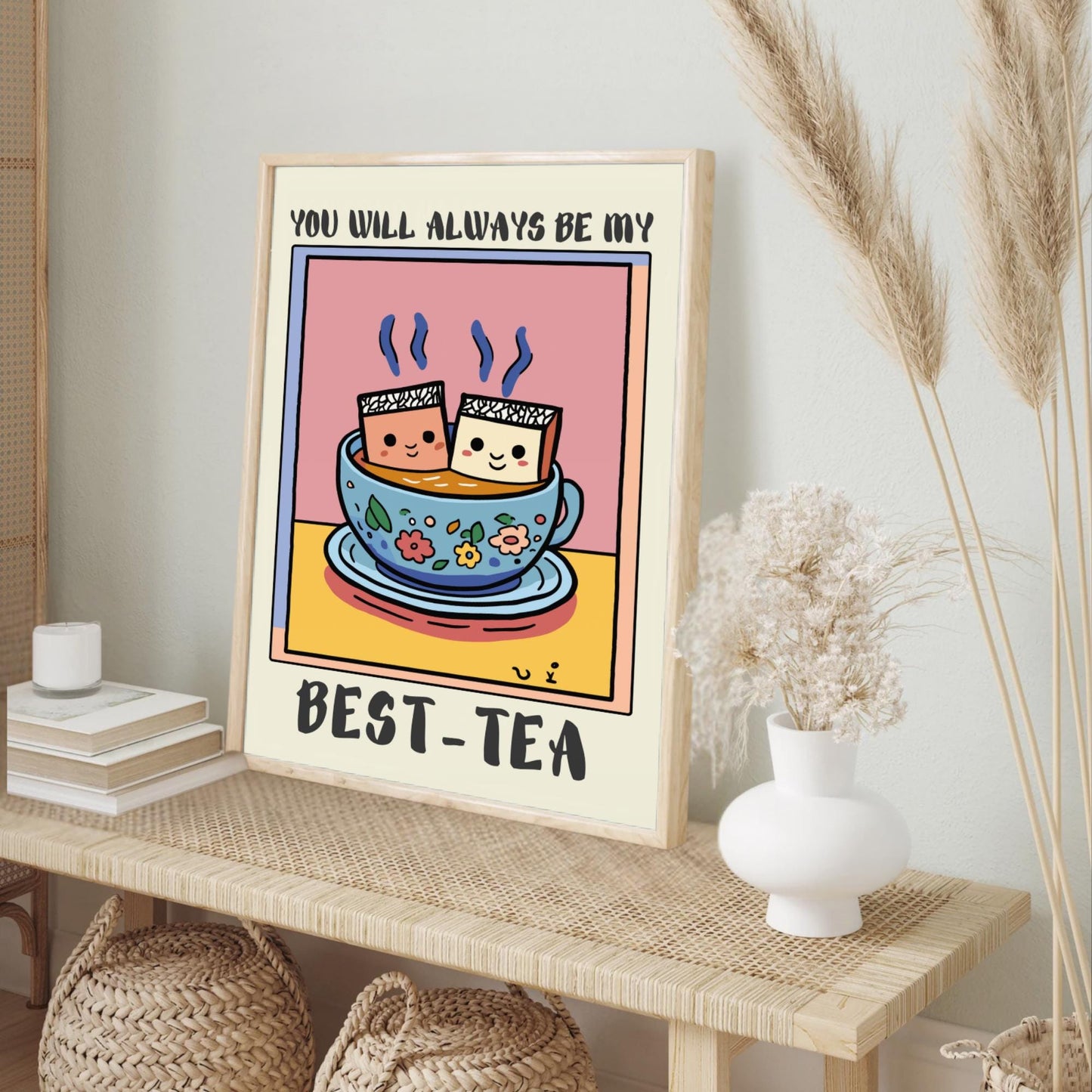 Best Friend Poster – Cute Tea Cup Art, Bestie Friendship Print