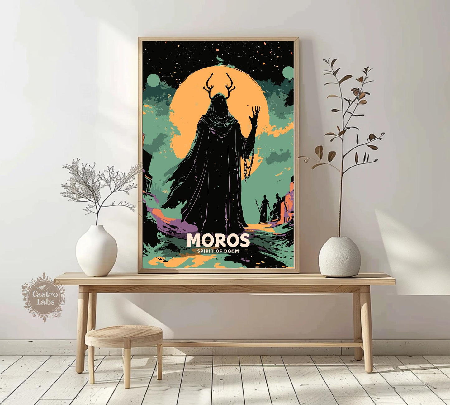 Moros Poster, Moros Greek Mythology, Moros Spirit of Doom, Greek Mythology, Ancient Greek Art, Moros God Artwork