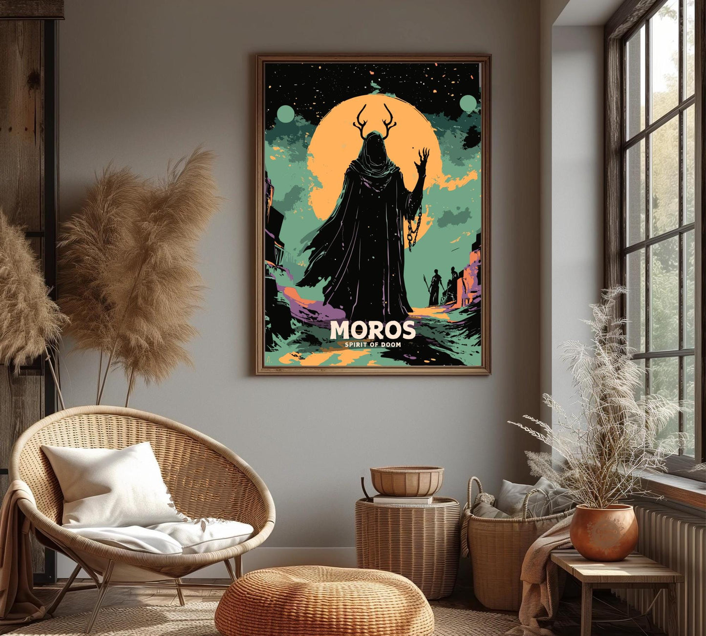 Moros Poster, Moros Greek Mythology, Moros Spirit of Doom, Greek Mythology, Ancient Greek Art, Moros God Artwork
