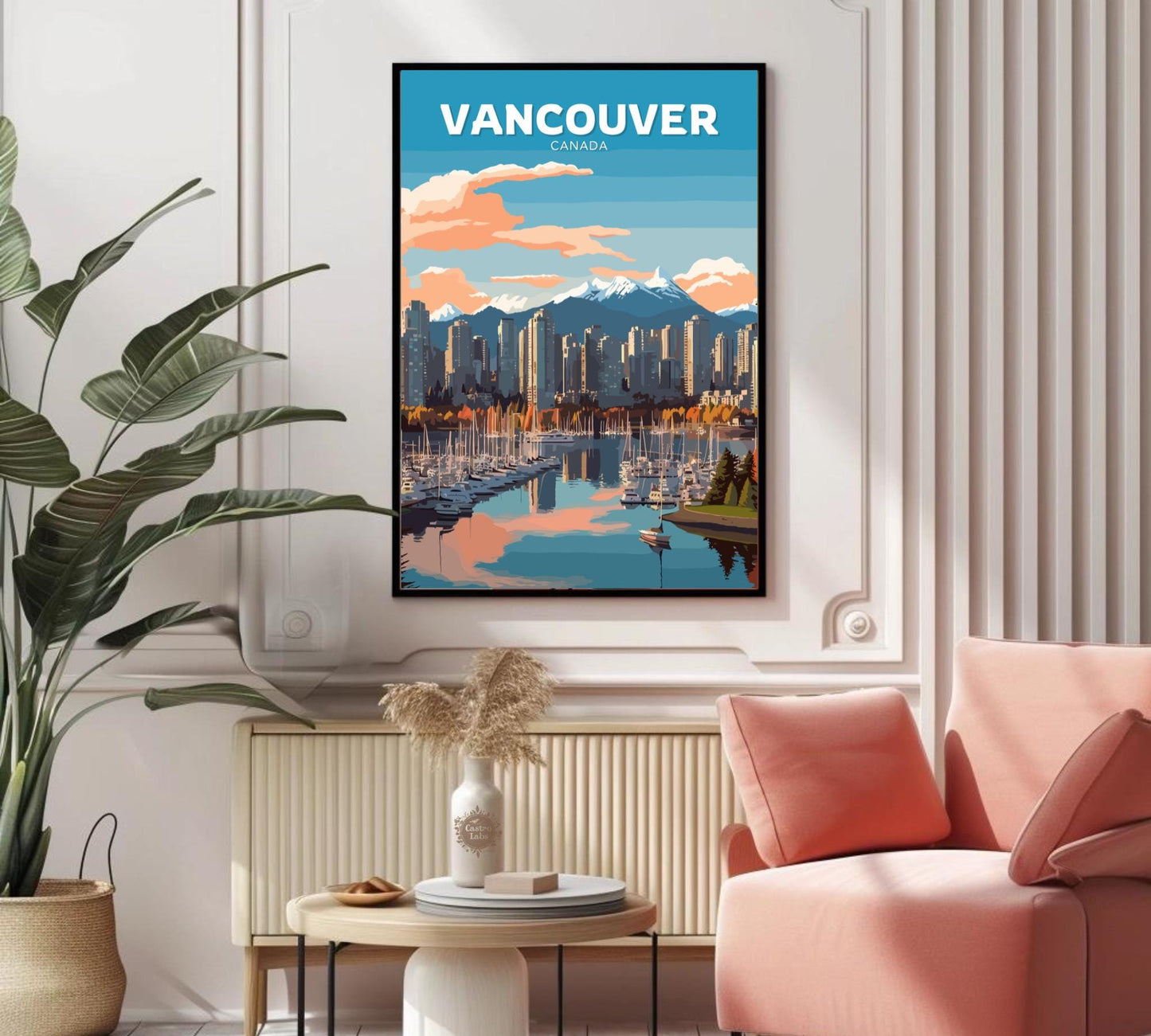 Vancouver Skyline Travel Poster, Vancouver Cityscape Wall Art, Vancouver Photo Print, Canada Artwork, Home Décor, Vancouver Poster