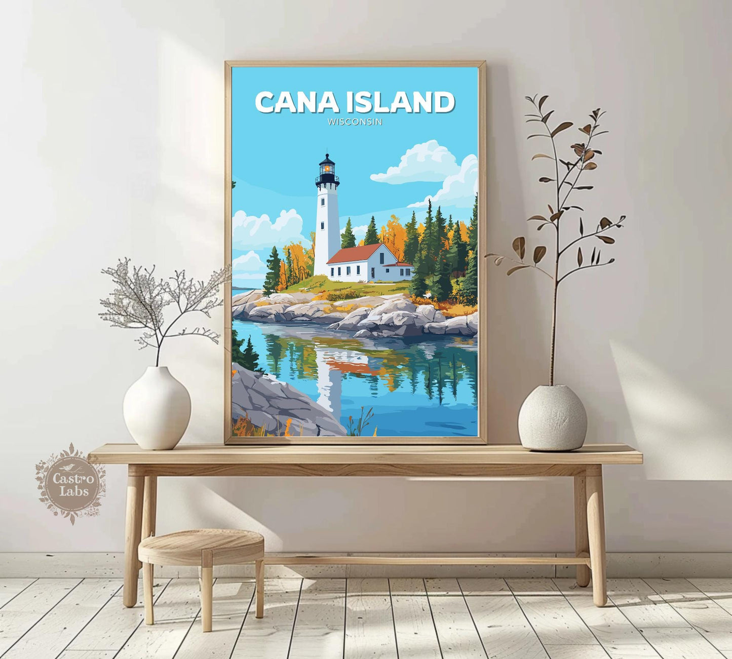 Cana Island Travel Poster, Cana Island Wall Art, Lake Michigan Photo Print, Cana Island Artwork, Home Décor, Wisconsin Poster