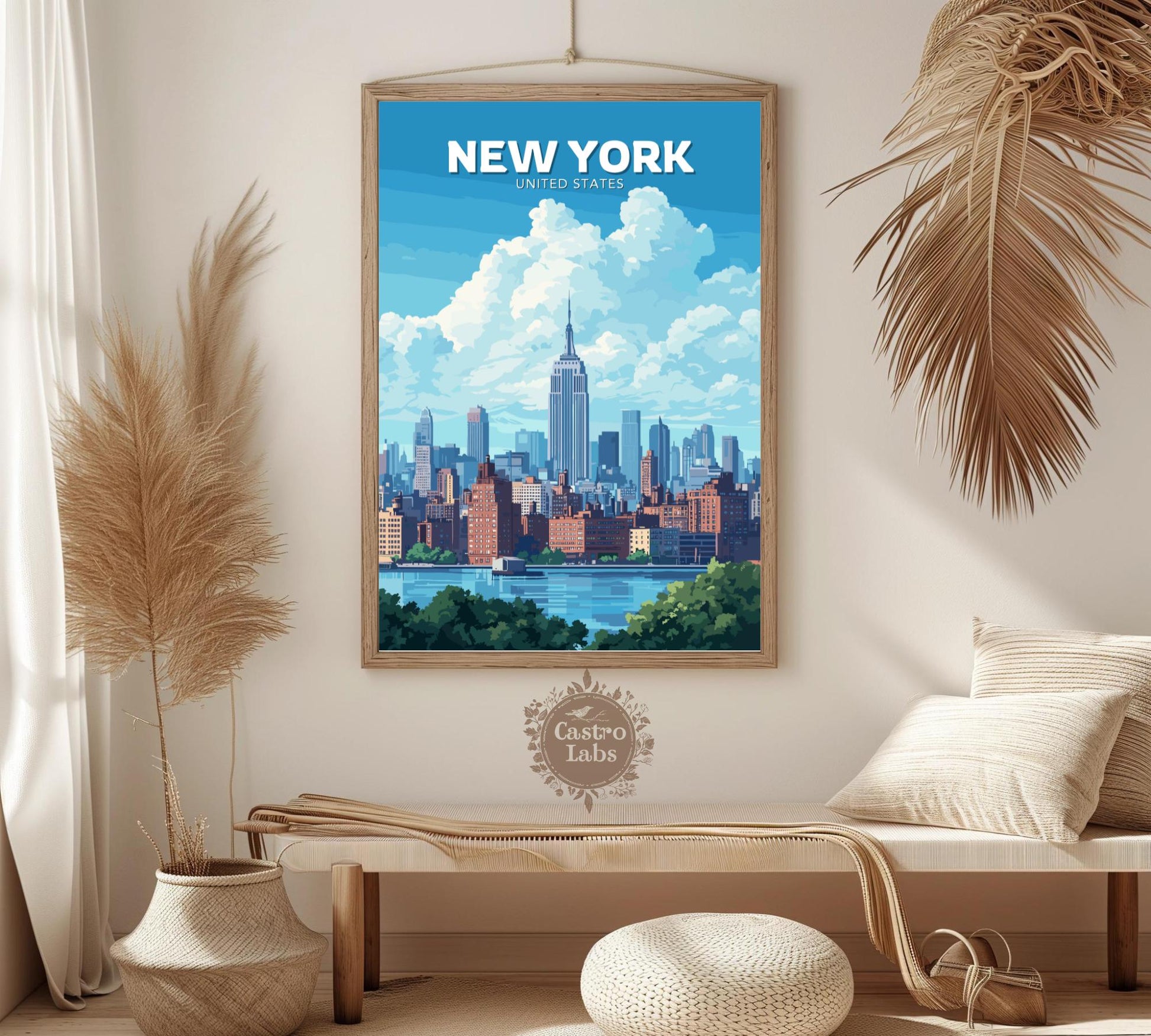 New York Skyline Poster, New York Print, New York Artwork, Home Décor, New York Painting, New York Skyline, Central Park Art, New York