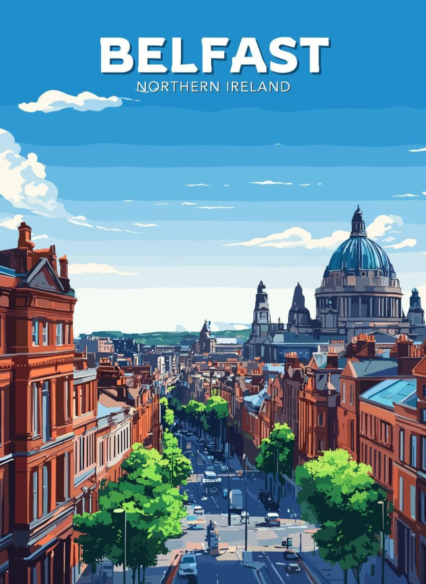Belfast Travel Poster, Belfast Wall Art, Belfast Northern Ireland Print, Belfast Artwork, Home Décor, Northern Ireland Poster, Ireland Art