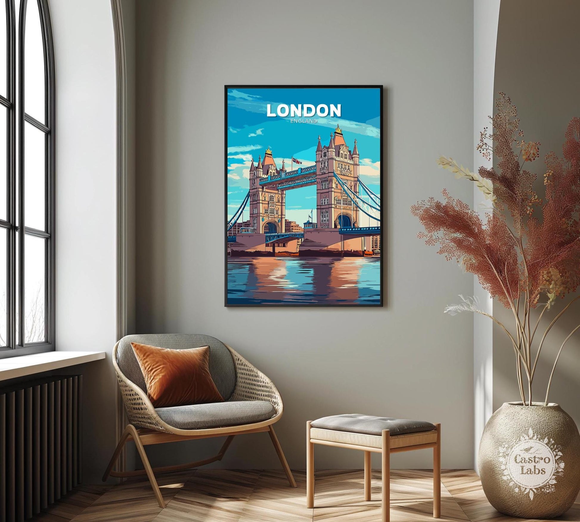 London Travel Poster, London Wall Art, London Print, London Bridge Artwork, Home Décor, London Bridge Poster, London Art, London Bridge Art