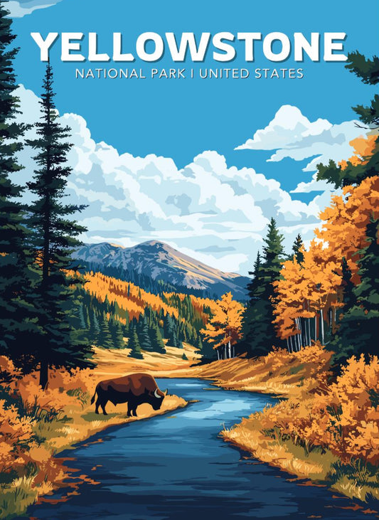 Yellowstone Travel Poster, Yellowstone National Park Wall Art, Yellowstone Park, US National Parks Poster, Home Décor, Yellowstone Poster