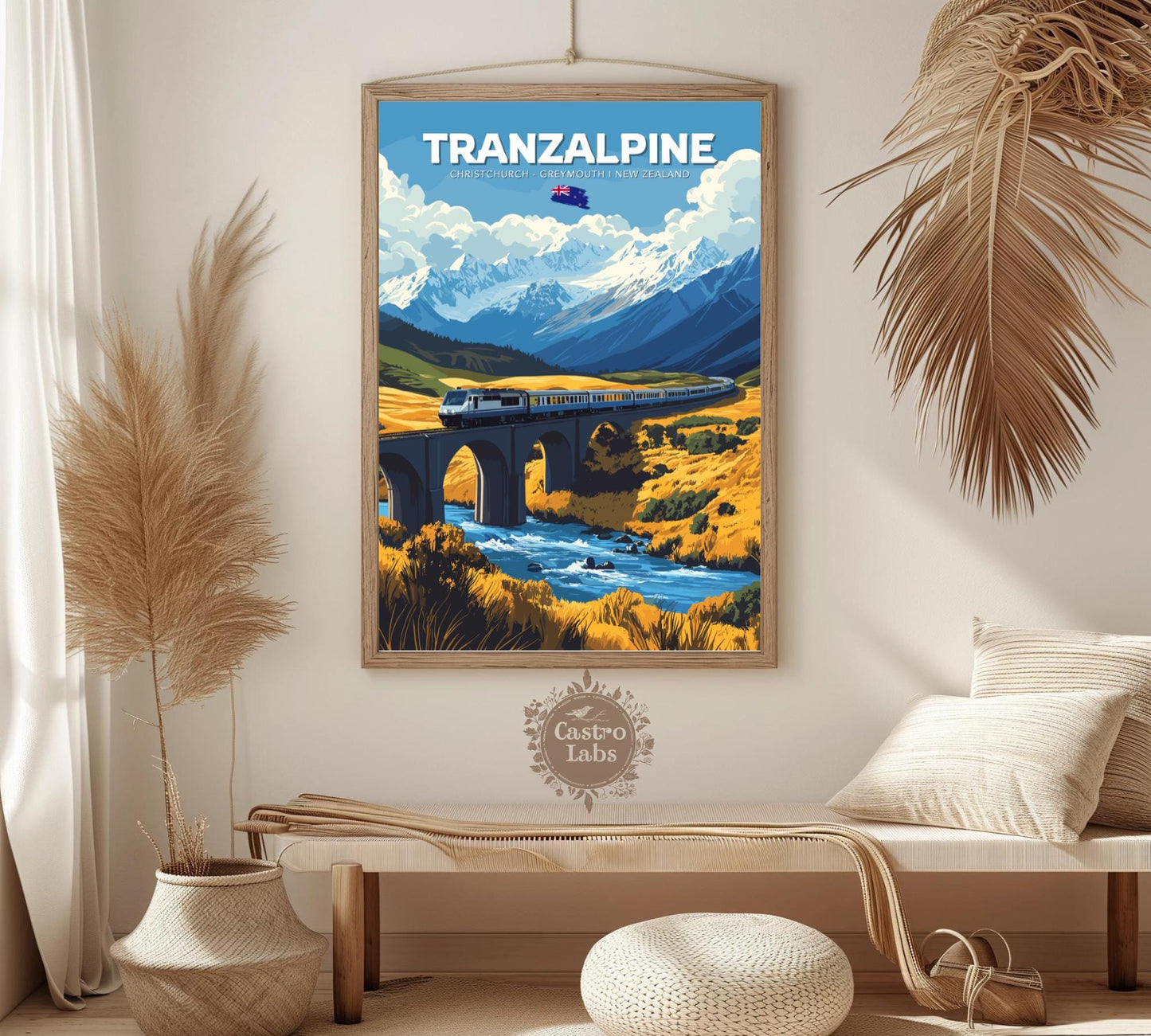 TranzAlpine Travel Poster, TranzAlpine Railway Art, Scenic Train Rides Art, Train Poster, Christchurch Art, Greymouth Art, New Zealand Art