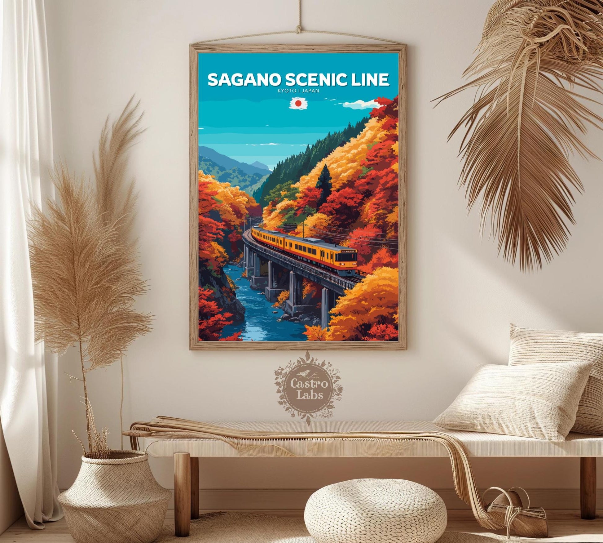 Sagano Scenic Line Travel Poster, Sagano Scenic Railway Art, Scenic Train Rides Art, Train Poster, Kyoto Poster, Japan Railway Poster, Japan