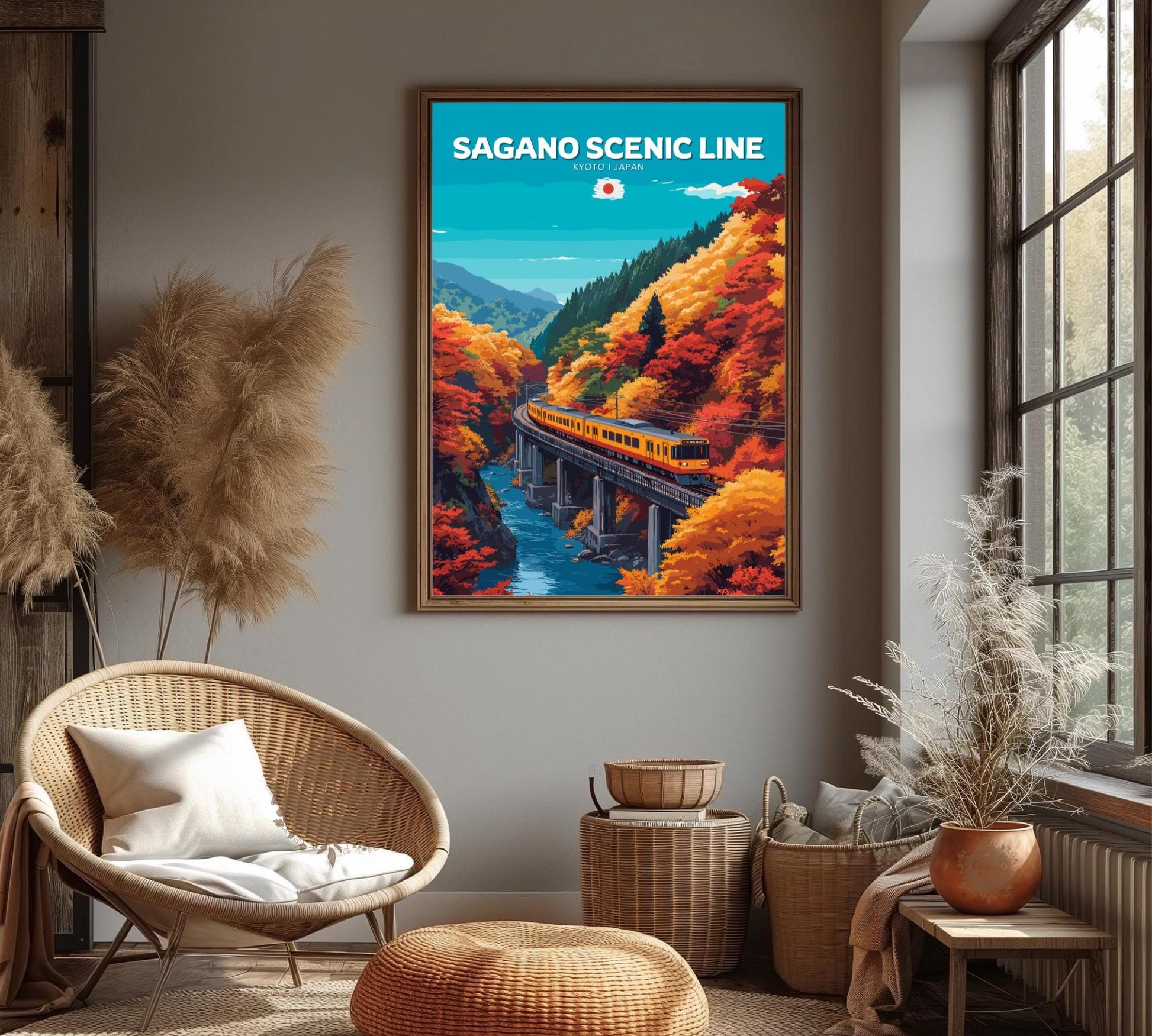 Sagano Scenic Line Travel Poster, Sagano Scenic Railway Art, Scenic Train Rides Art, Train Poster, Kyoto Poster, Japan Railway Poster, Japan
