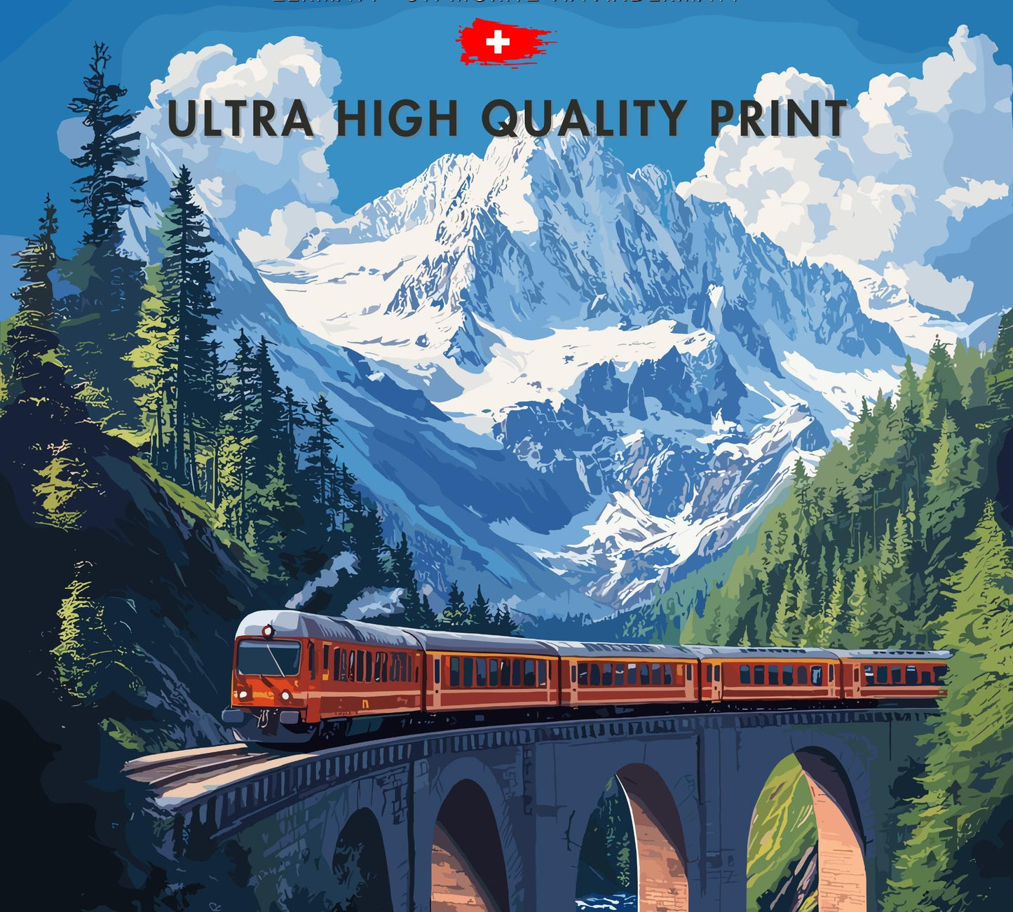 Glacier Express Travel Poster, Glacier Express Railway Art, Scenic Train Rides Art, Train Poster, Zermatt - St. Moritz via Andermatt Route