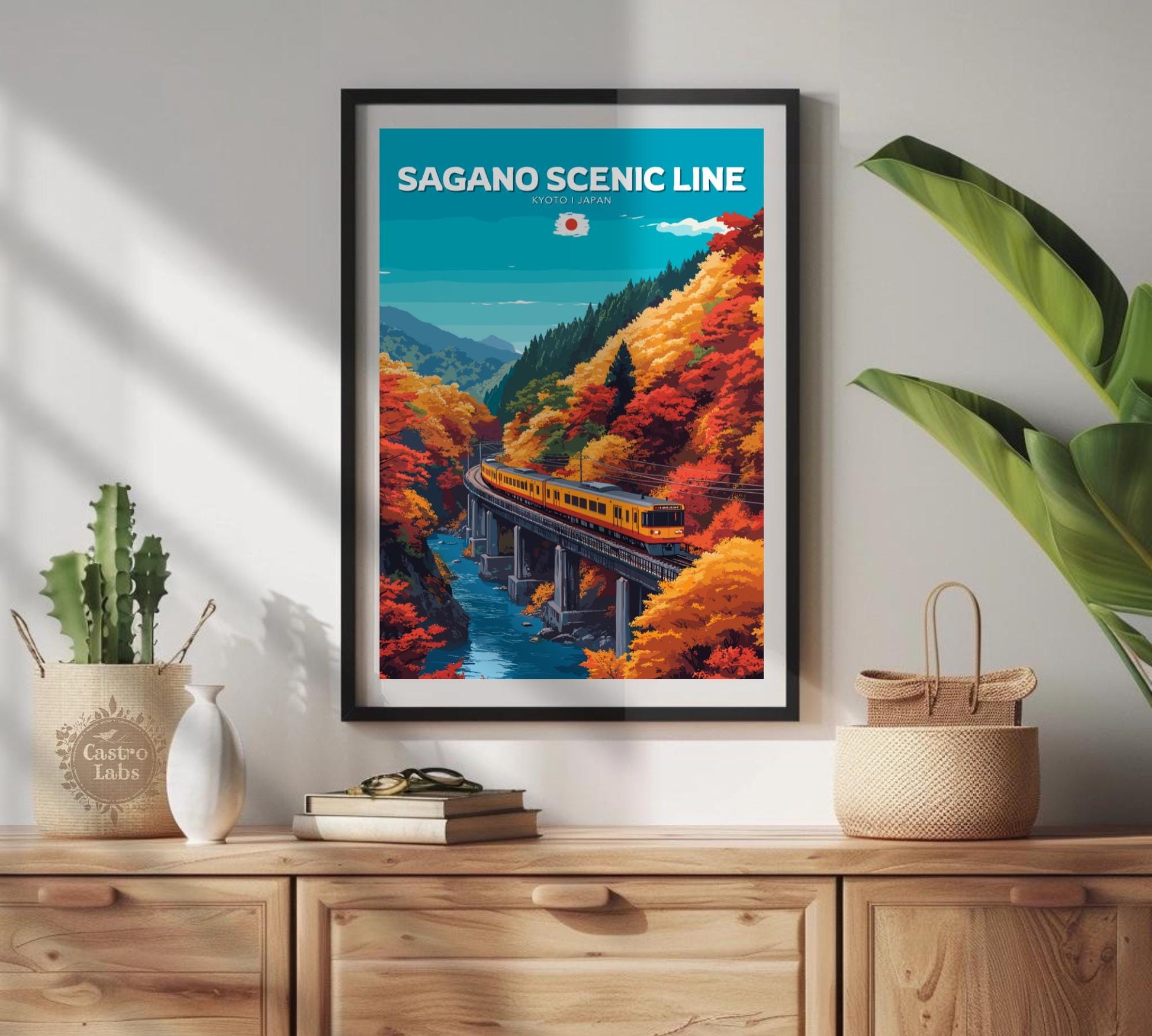 Sagano Scenic Line Travel Poster, Sagano Scenic Railway Art, Scenic Train Rides Art, Train Poster, Kyoto Poster, Japan Railway Poster, Japan