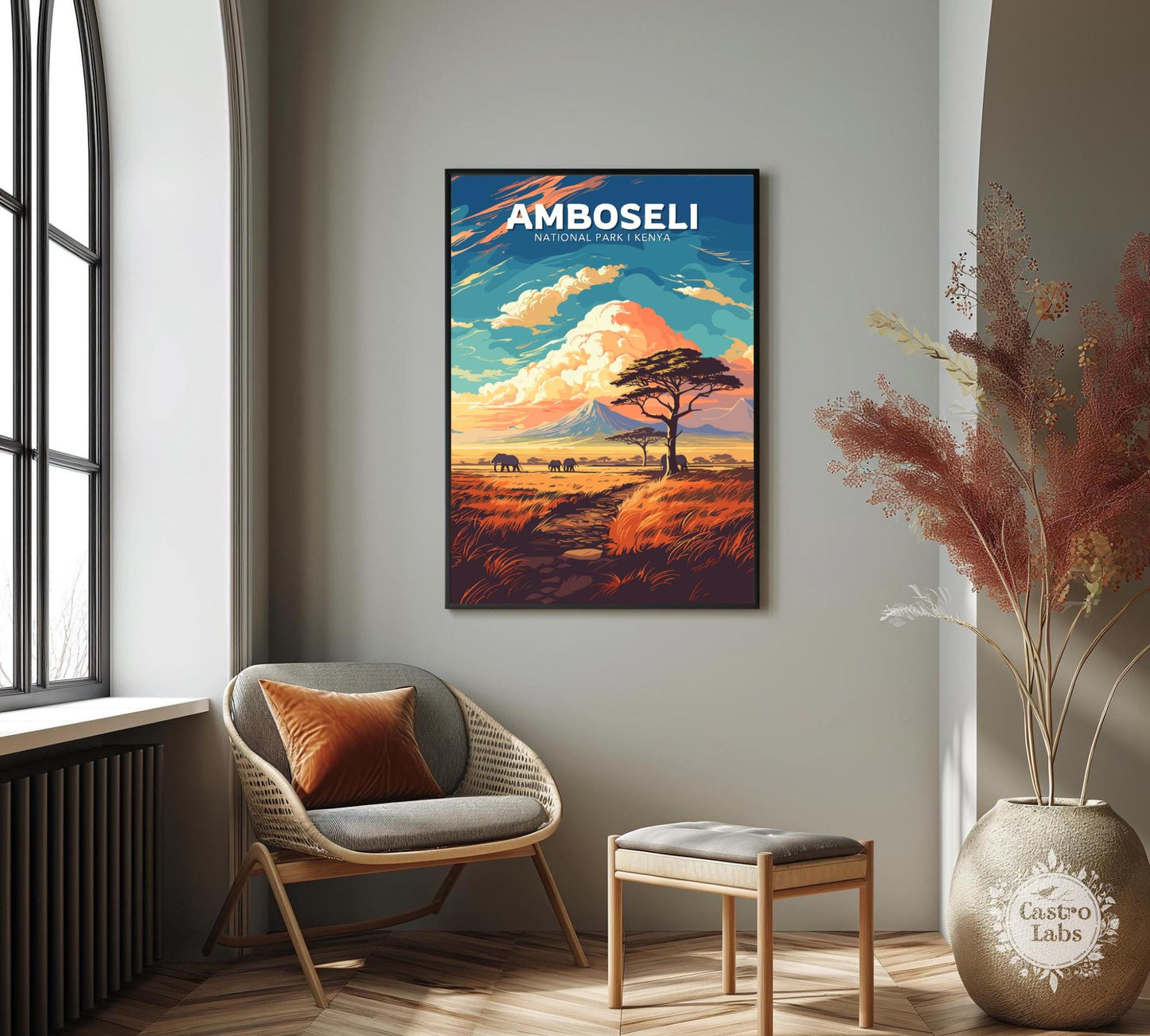 Amboseli Travel Poster, Amboseli National Park Poster, Amboseli Park, Kenya National Park Poster, Home Décor, Kenya Poster, Kilimanjaro Art