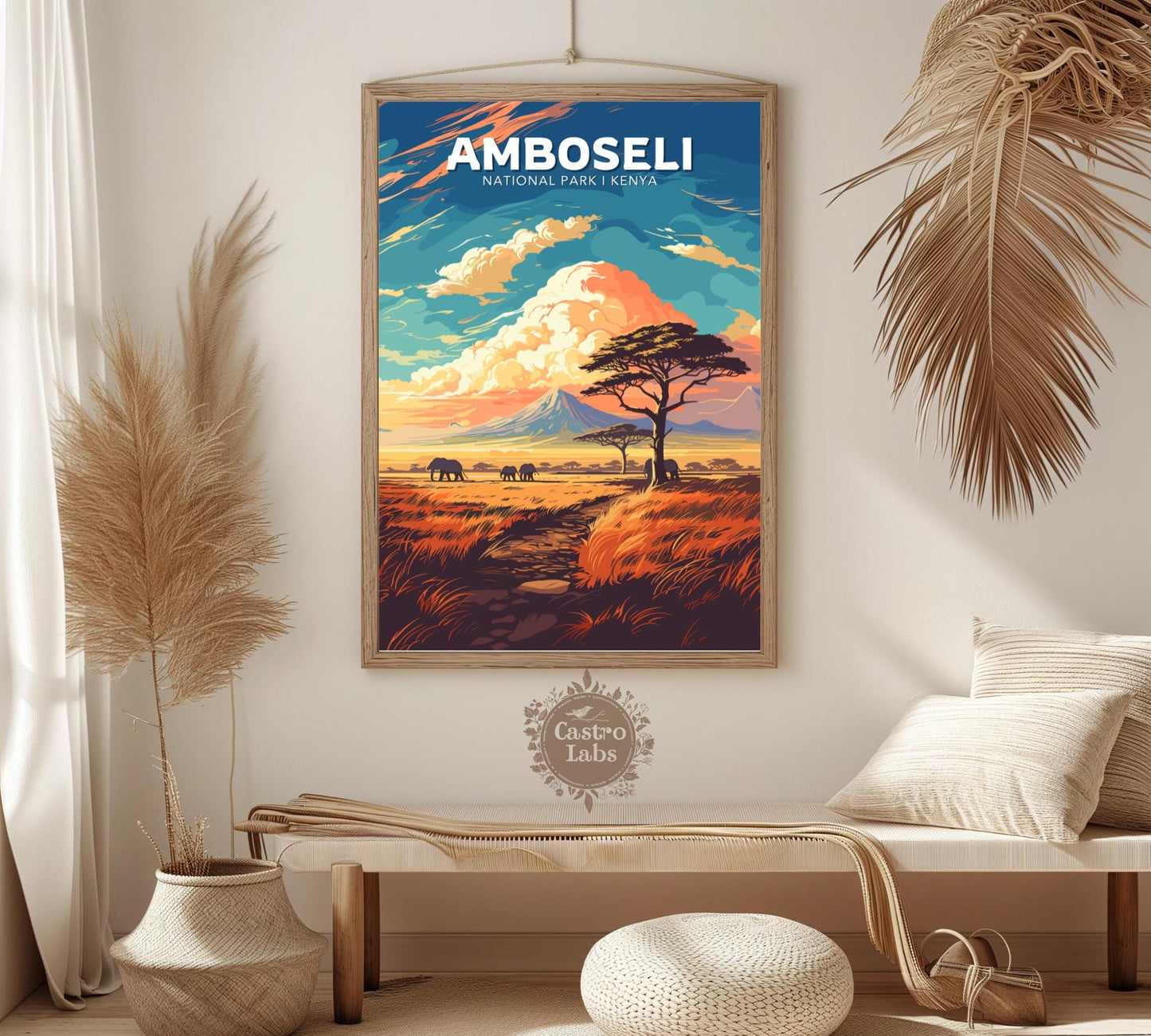 Amboseli Travel Poster, Amboseli National Park Poster, Amboseli Park, Kenya National Park Poster, Home Décor, Kenya Poster, Kilimanjaro Art
