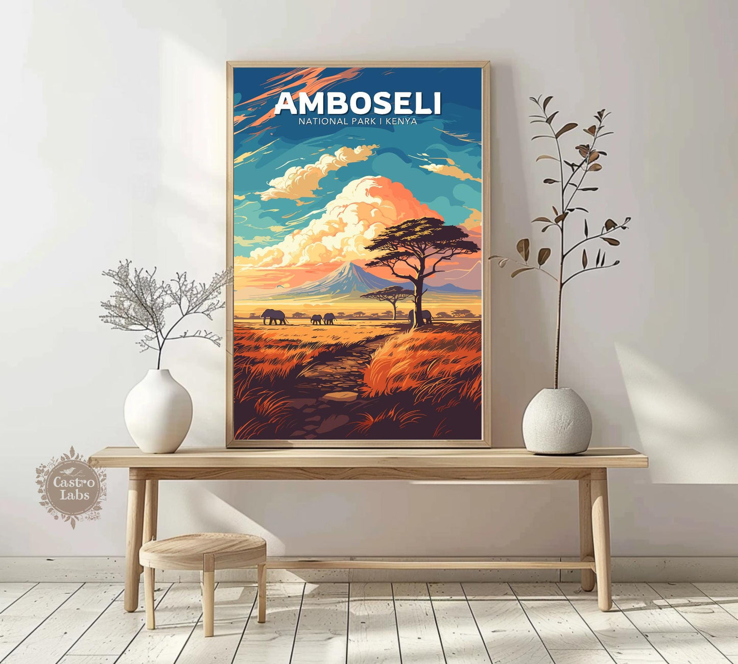 Amboseli Travel Poster, Amboseli National Park Poster, Amboseli Park, Kenya National Park Poster, Home Décor, Kenya Poster, Kilimanjaro Art