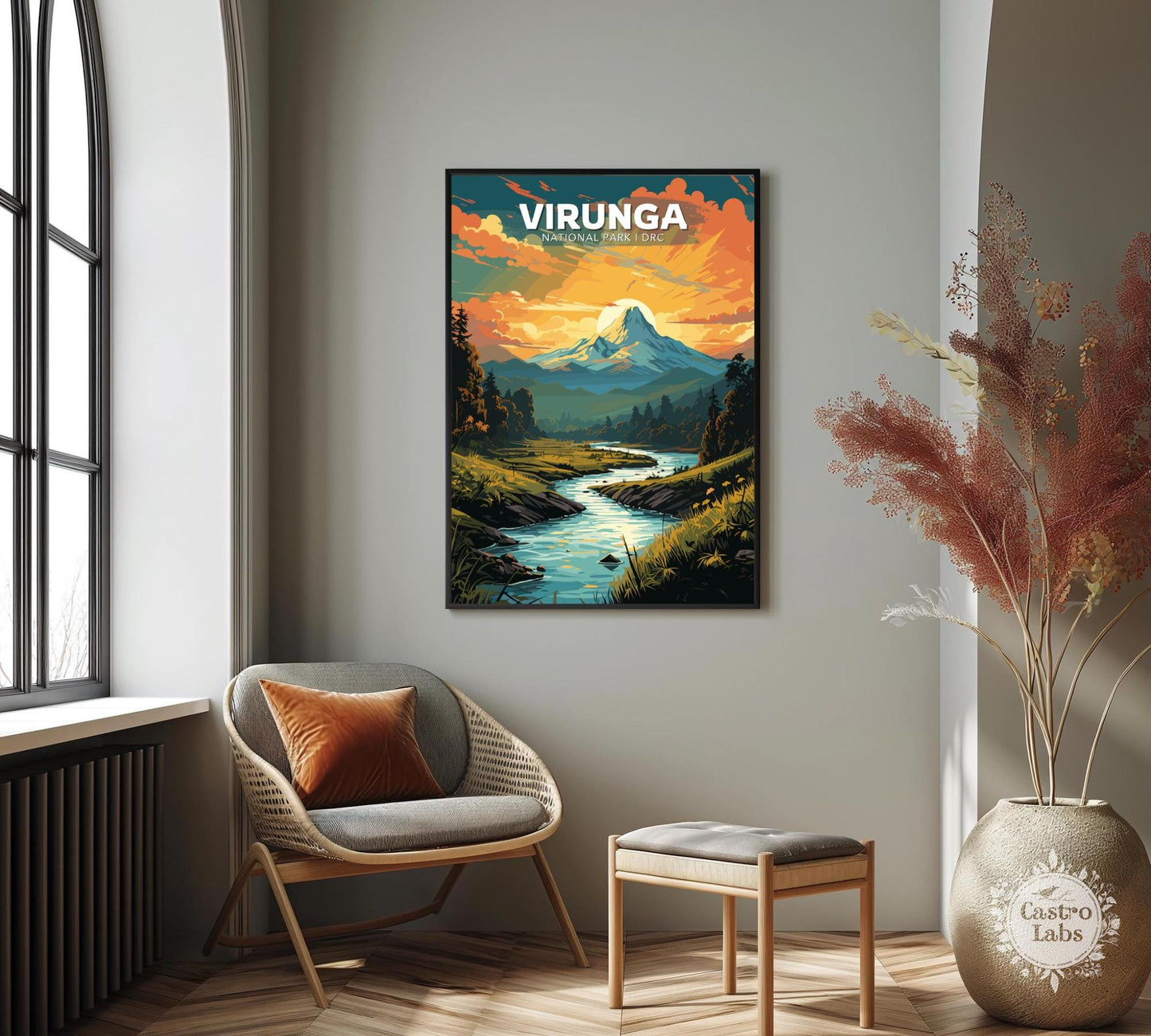 Virunga Travel Poster, Virunga National Park Art, Virunga Park, Africa National Park Poster, Home Décor, Virunga, UNESCO World Heritage site