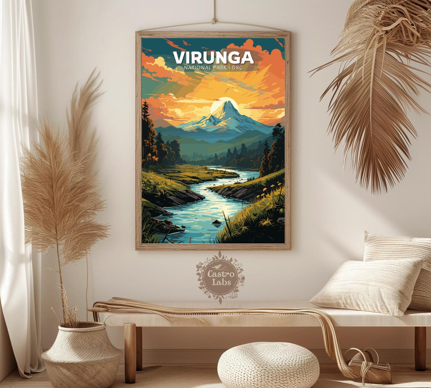 Virunga Travel Poster, Virunga National Park Art, Virunga Park, Africa National Park Poster, Home Décor, Virunga, UNESCO World Heritage site