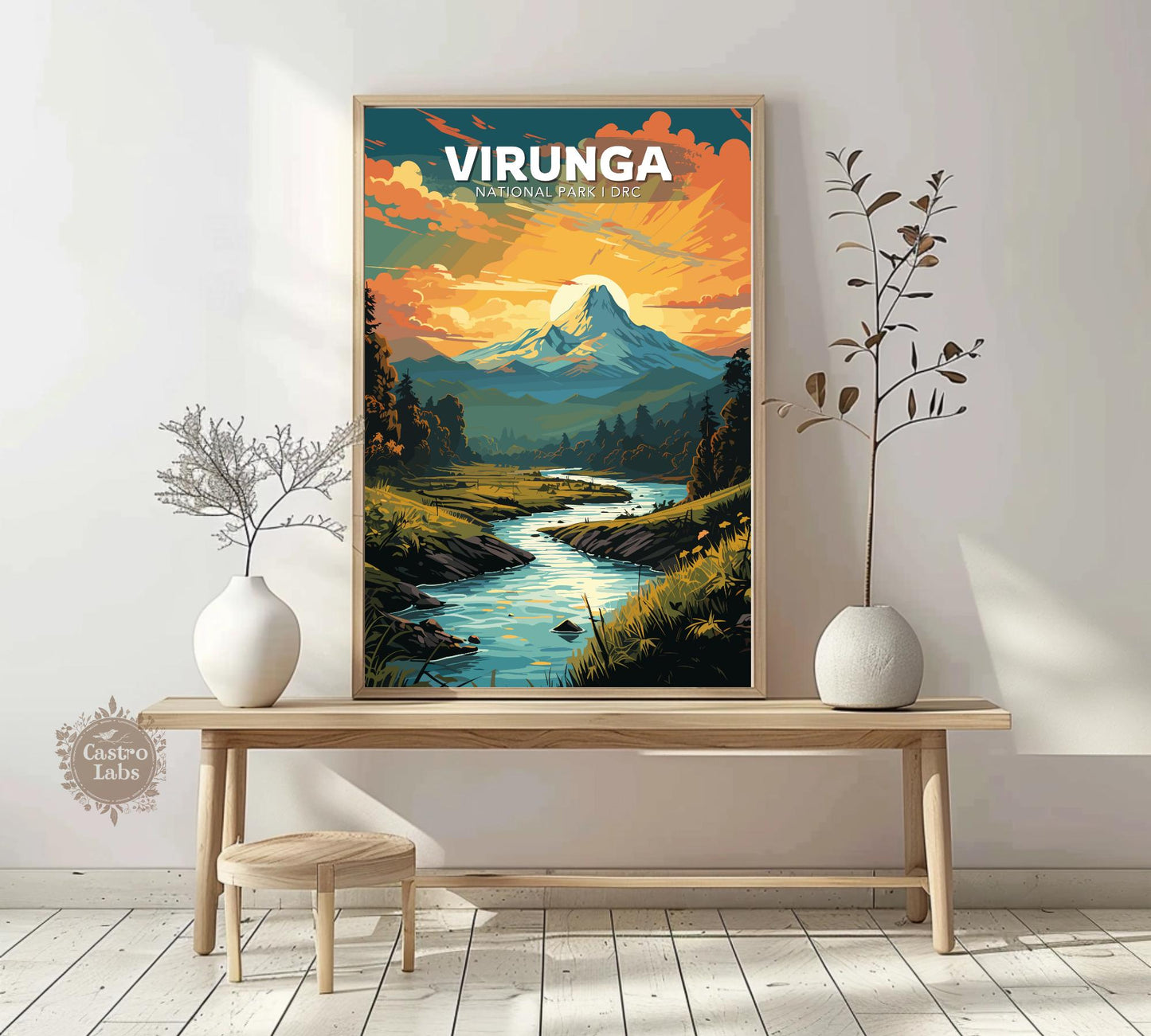 Virunga Travel Poster, Virunga National Park Art, Virunga Park, Africa National Park Poster, Home Décor, Virunga, UNESCO World Heritage site