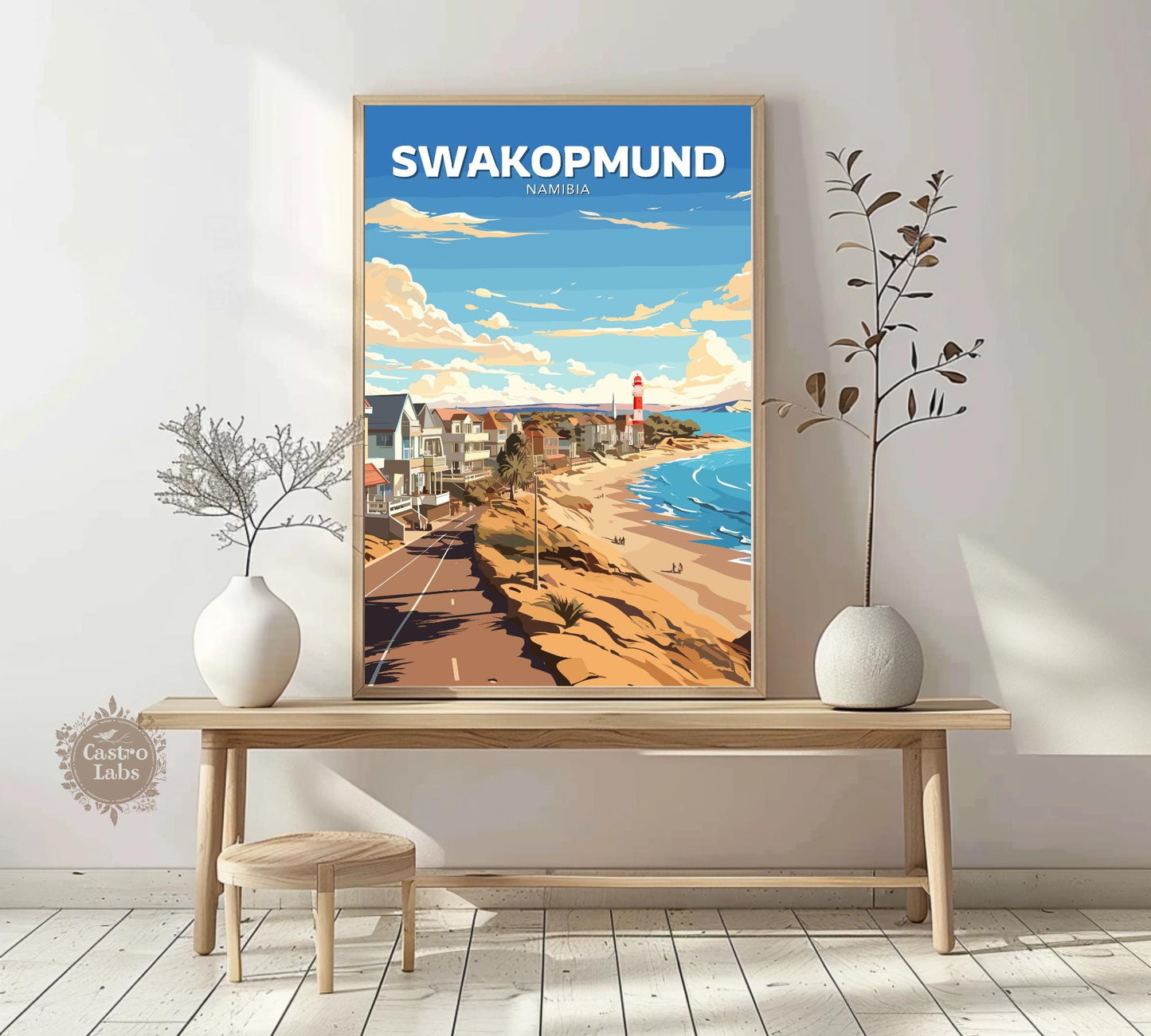 Swakopmund Travel Poster, Swakopmund Namibia Wall Art, Africa Coastal Cities, Swakopmund Poster, Home Décor, Lighthouse Poster, Namibia Art