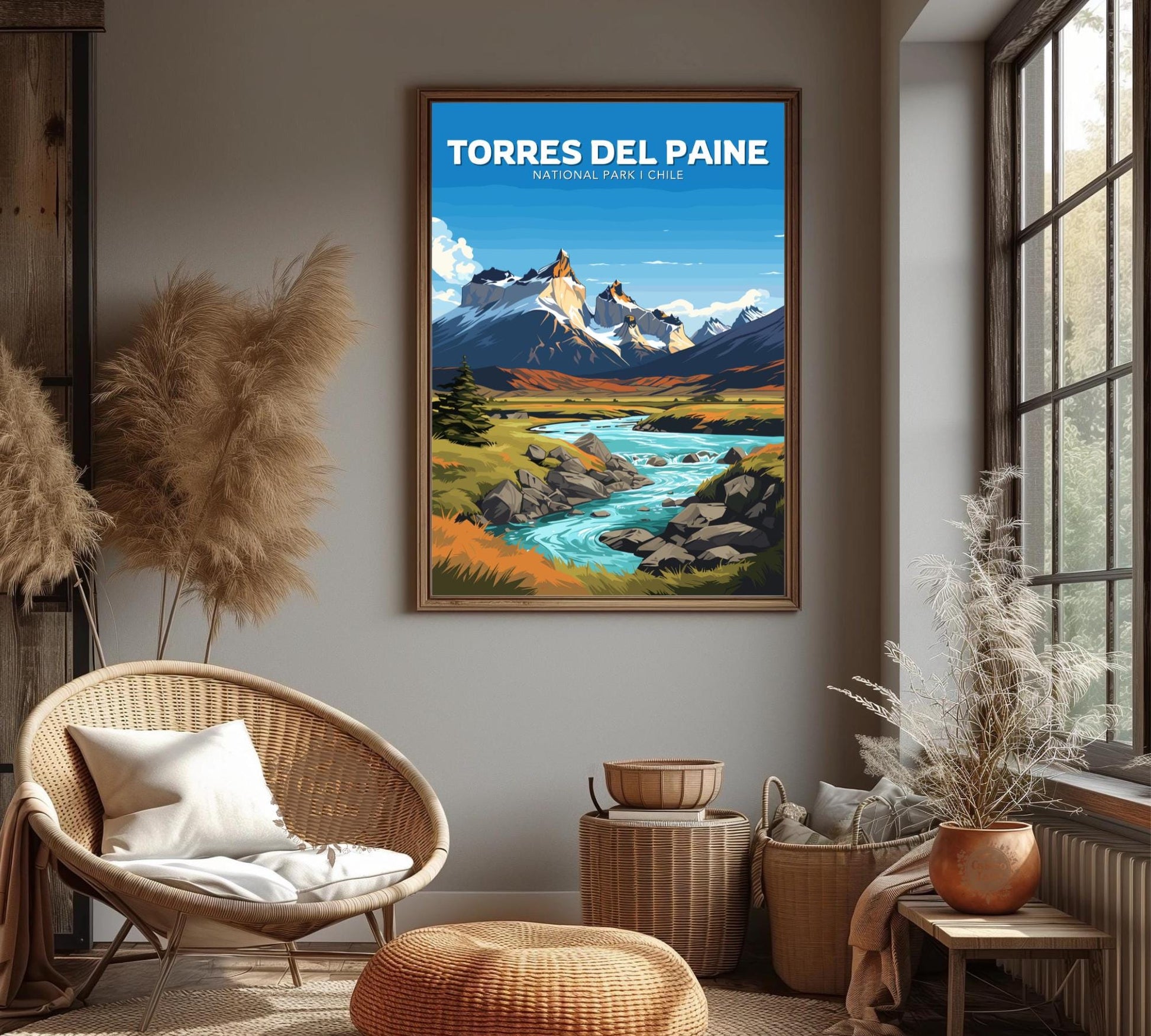 Torres del Paine Travel Poster,  Torres del Paine National Park Art, Torres del Paine Park, Chile National Park, Home Décor, Patagonia Print