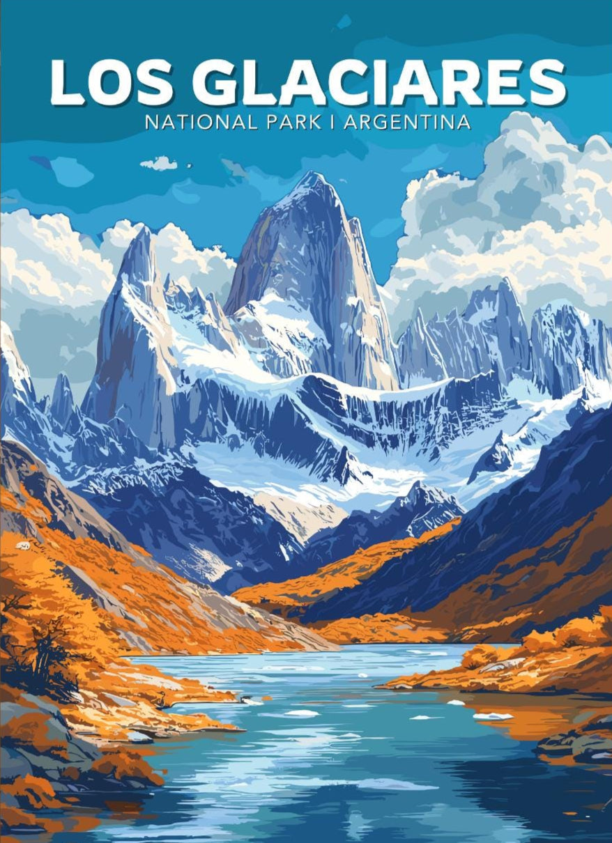 Los Glaciares Travel Poster,  Los Glaciares National Park Art, Los Glaciares Park, Argentina National Park Poster, Home Décor, Argentina Art