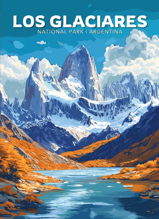 Los Glaciares Travel Poster,  Los Glaciares National Park Art, Los Glaciares Park, Argentina National Park Poster, Home Décor, Argentina Art
