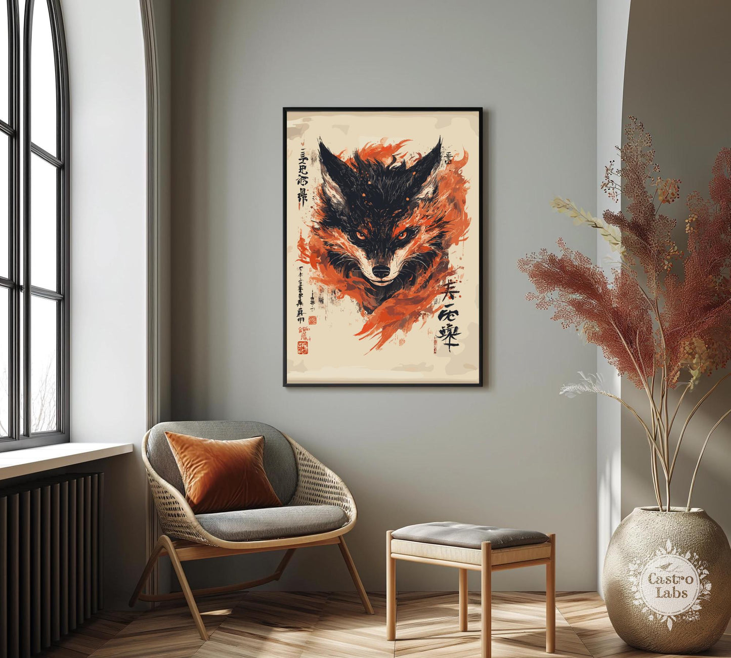Kitsune Poster, Kitsune Fox Print, Kitsune Japan, Japan Poster, Home Décor, Fox Poster, Yokai Poster, Yokai Art, Kitsune Yokai Poster