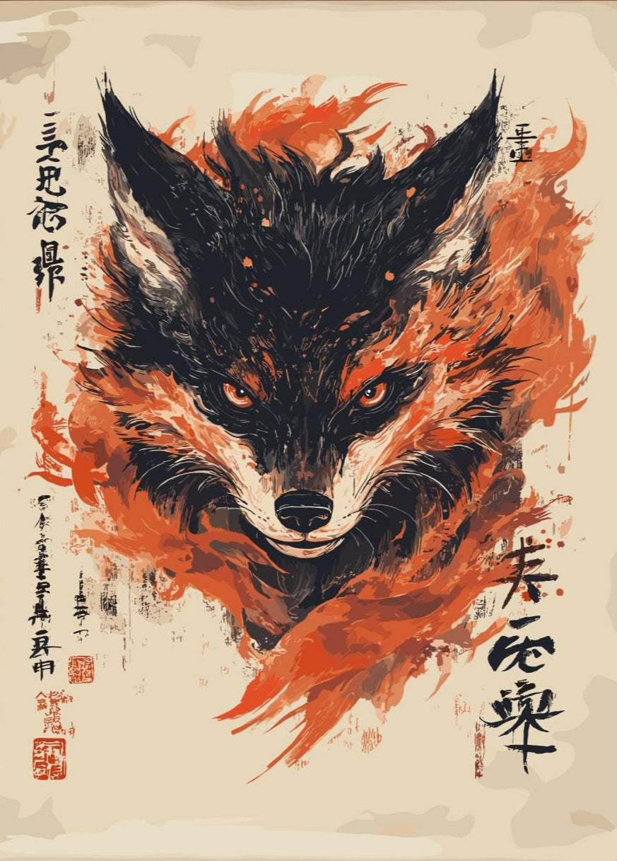 Kitsune Poster, Kitsune Fox Print, Kitsune Japan, Japan Poster, Home Décor, Fox Poster, Yokai Poster, Yokai Art, Kitsune Yokai Poster