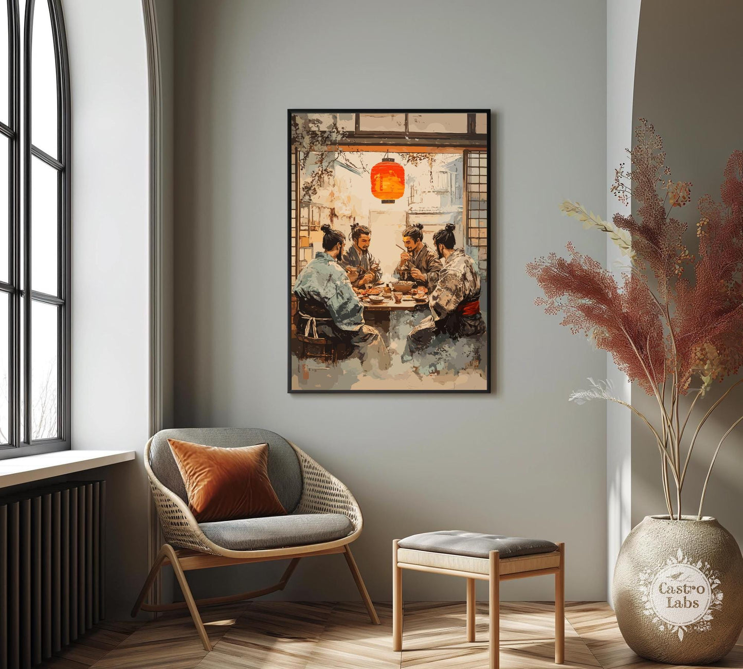 Samurai eating Ramen Poster, Japanese Samurai Poster, Ramen Poster, Home Décor, Japanese Food Poster Japanese Restaurant, Samurai Poster