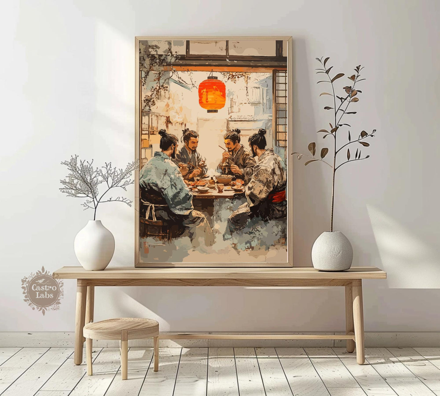 Samurai eating Ramen Poster, Japanese Samurai Poster, Ramen Poster, Home Décor, Japanese Food Poster Japanese Restaurant, Samurai Poster