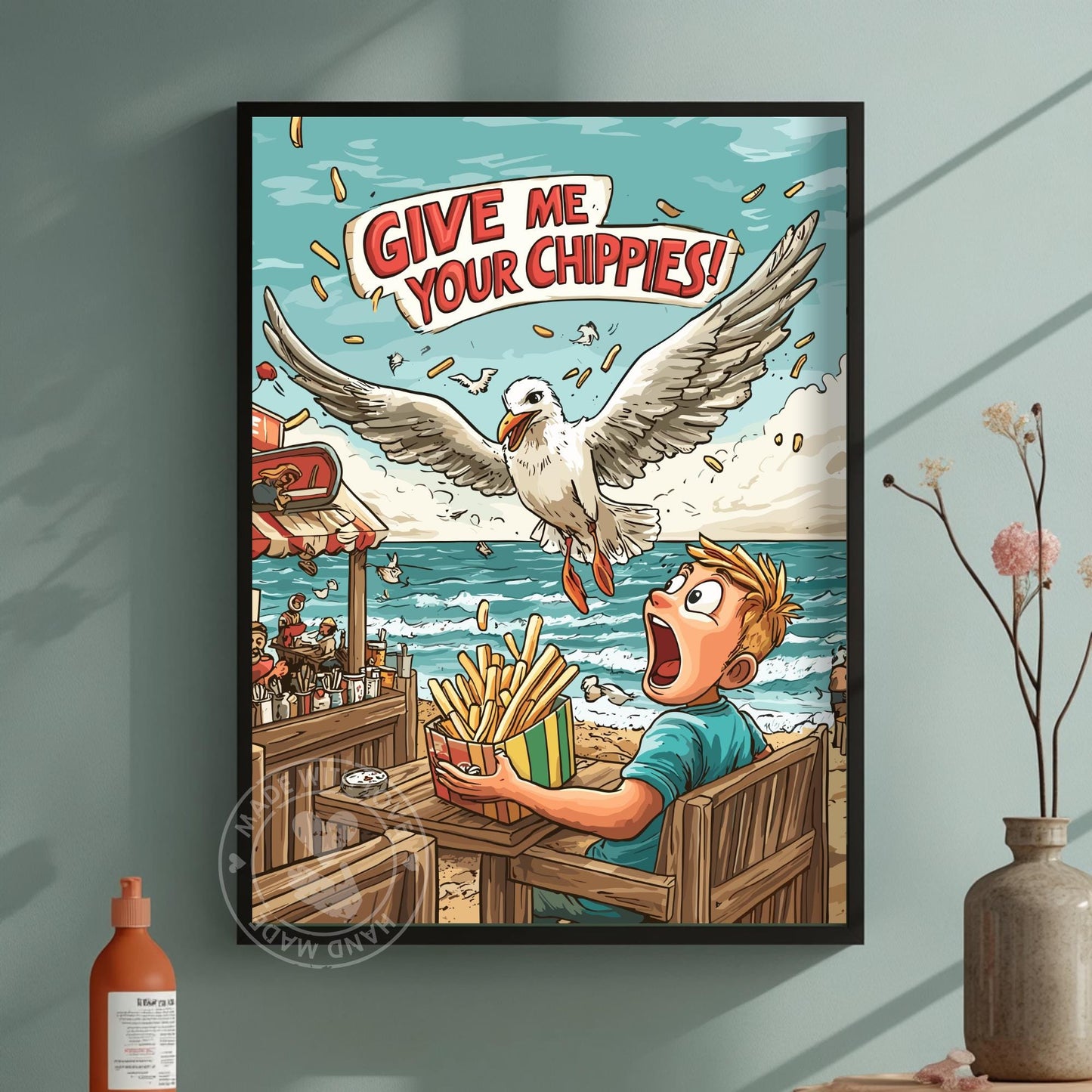Funny Seagull Poster – Quirky Beach Art