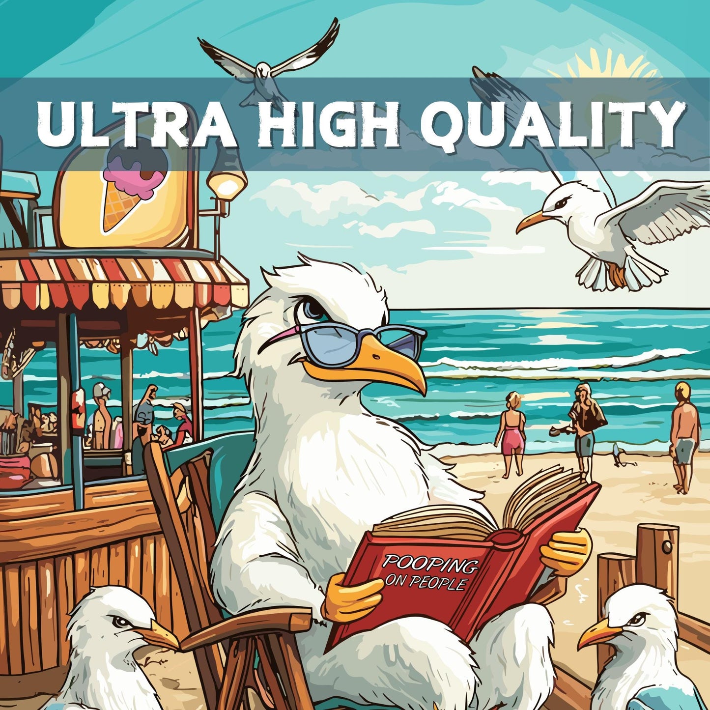 Funny Seagull Poster – Quirky Beach Art