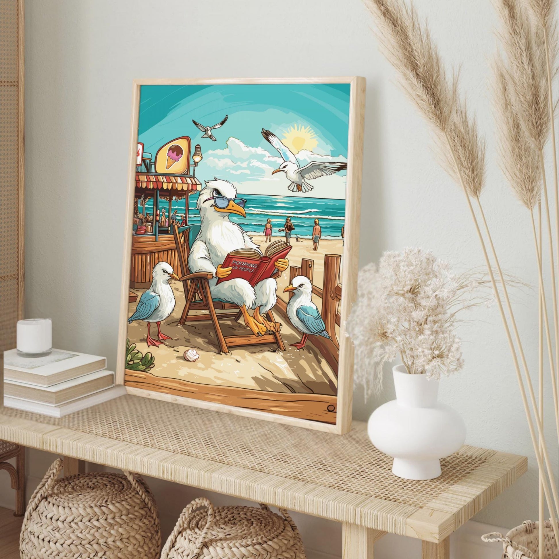 Funny Seagull Poster – Quirky Beach Art