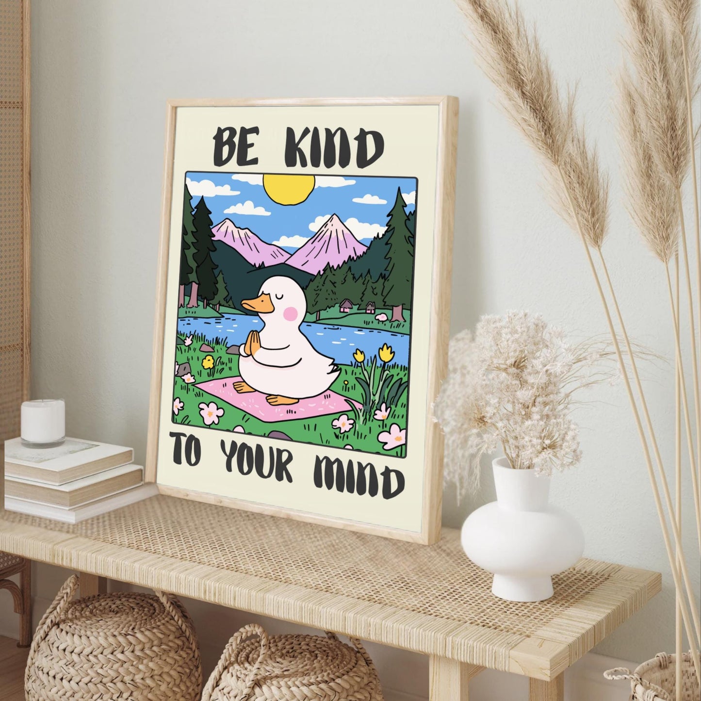 Be Kind Duck Print – Cute Duck Meditation Poster