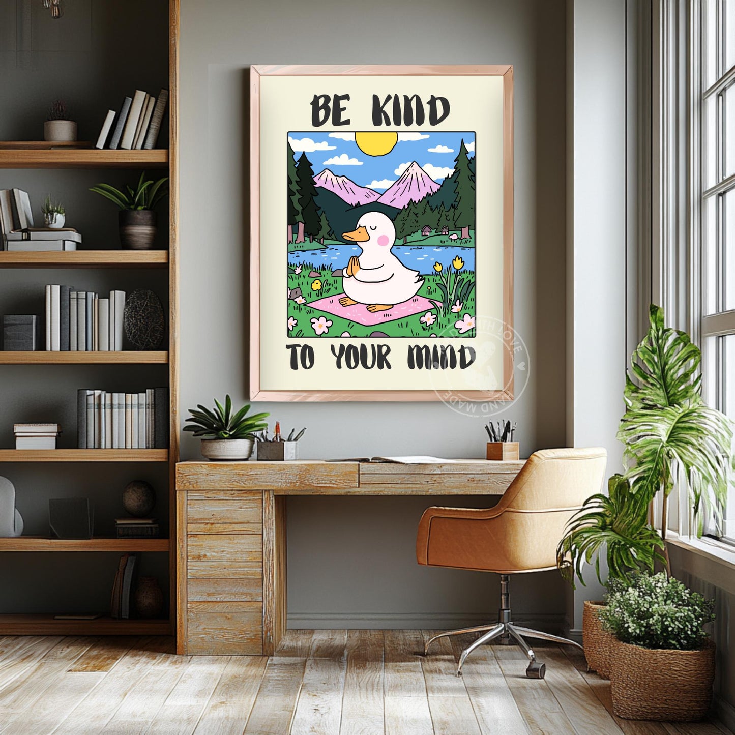 Be Kind Duck Print – Cute Duck Meditation Poster