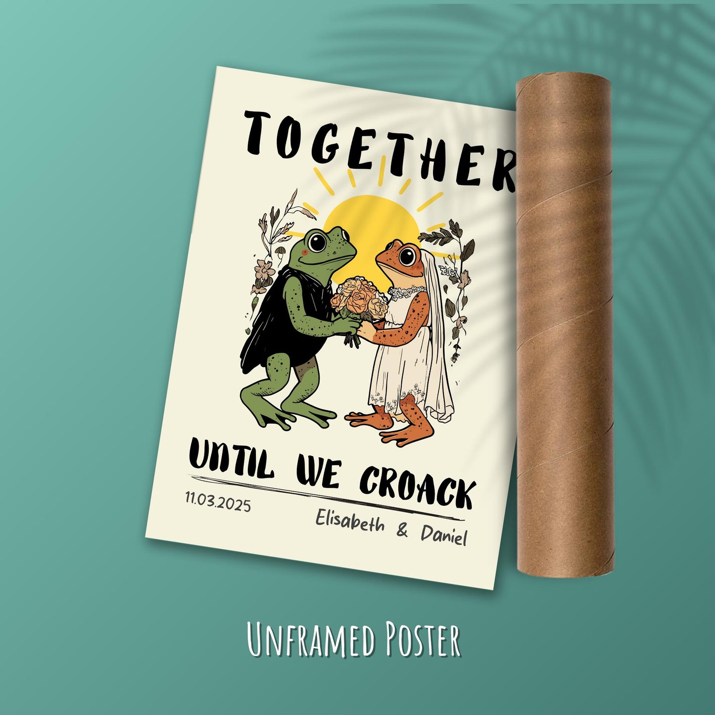 Custom Frog Couple Portrait – Personalized Retro Art Print