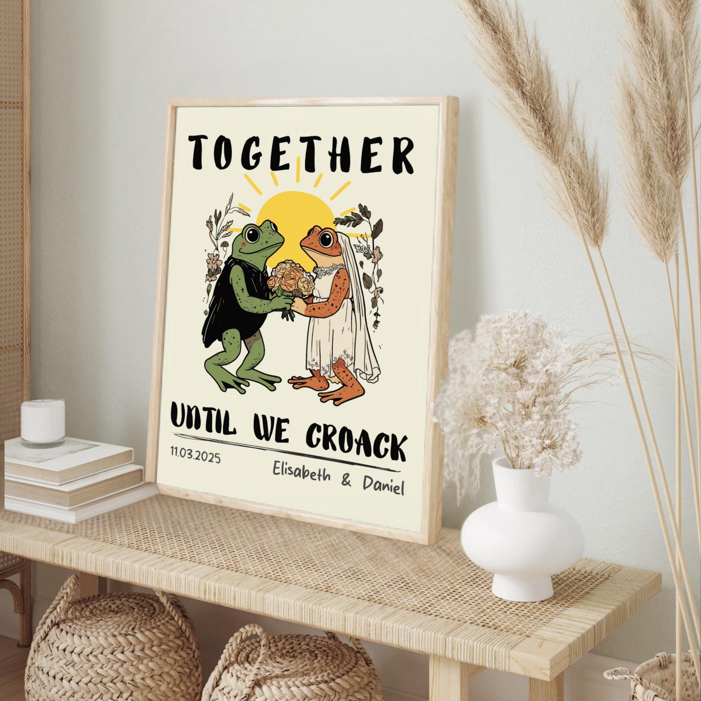 Custom Frog Couple Portrait – Personalized Retro Art Print