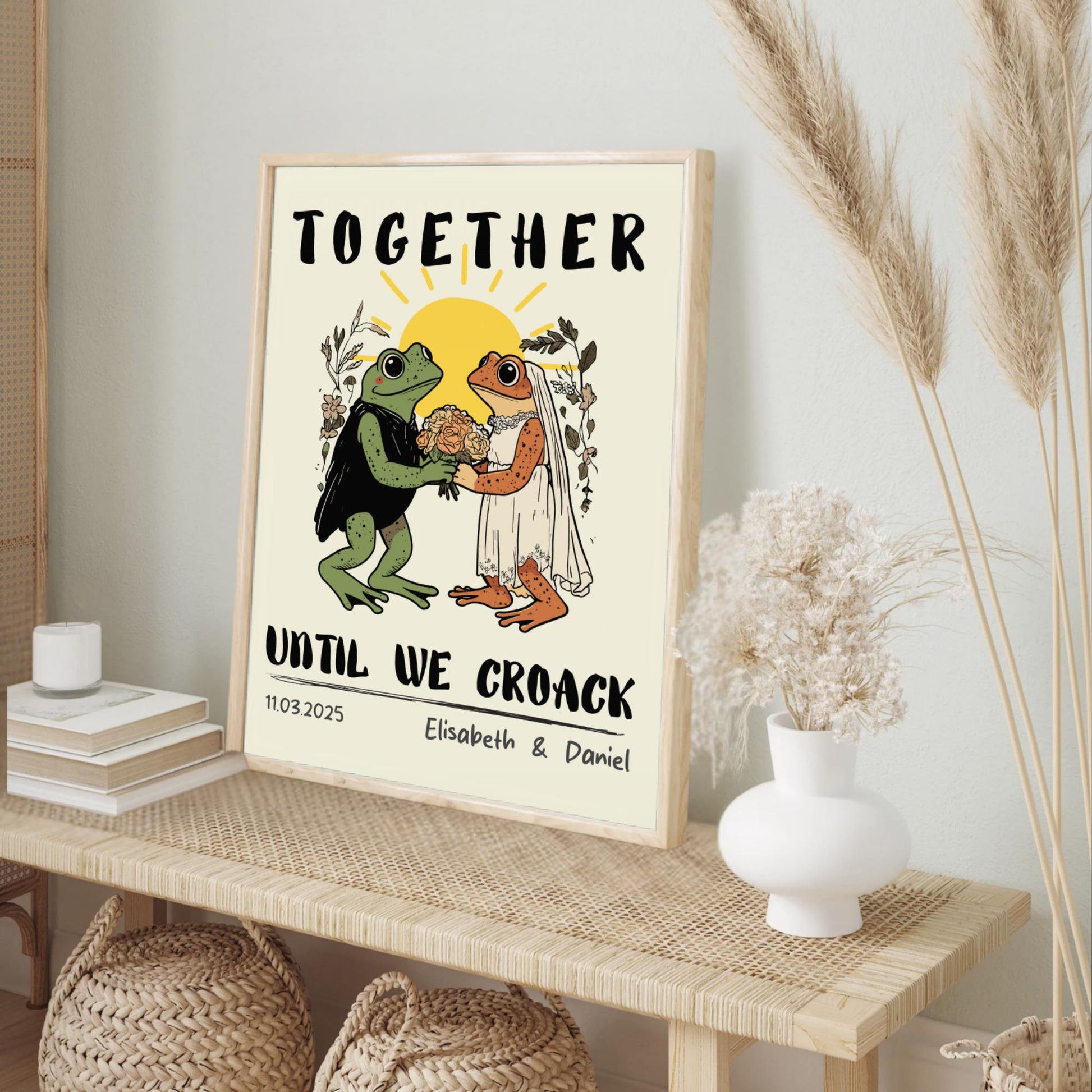 Custom Frog Couple Portrait – Personalized Retro Art Print