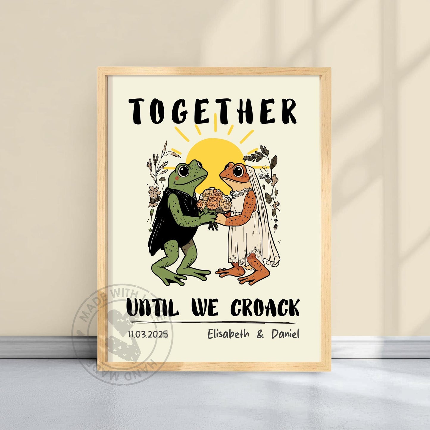 Custom Frog Couple Portrait – Personalized Retro Art Print