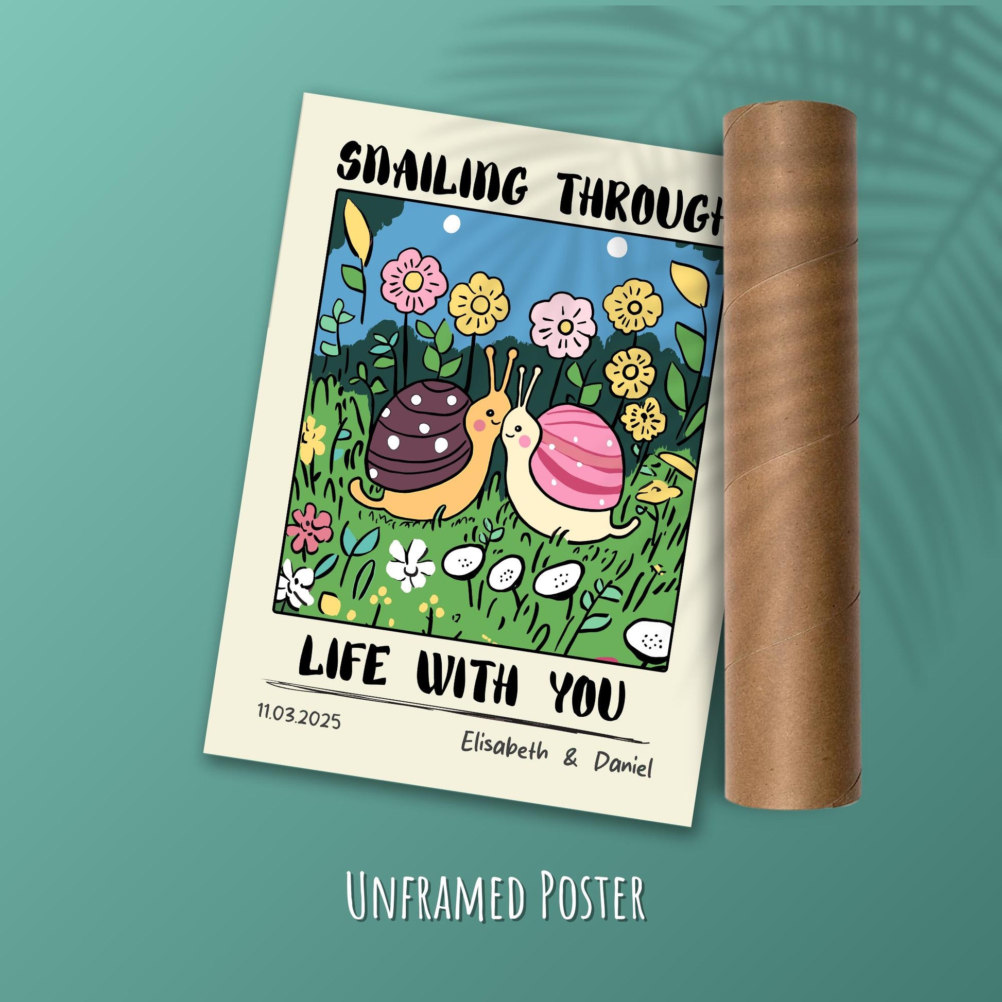 Custom Snail Couple Portrait – Personalized Retro Art Print