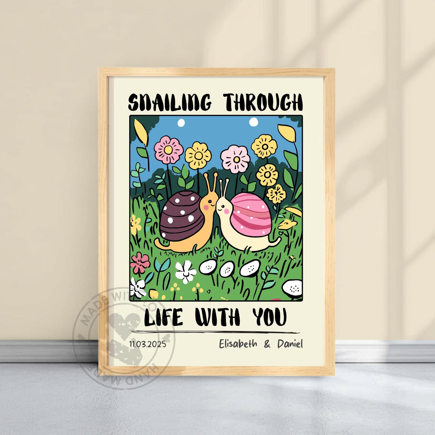 Custom Snail Couple Portrait – Personalized Retro Art Print