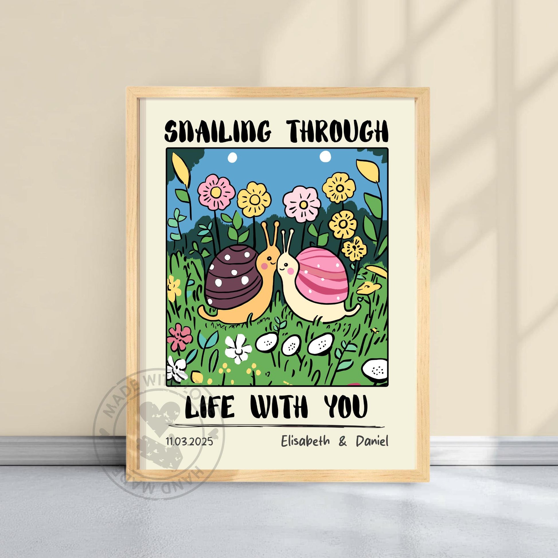 Custom Snail Couple Portrait – Personalized Retro Art Print